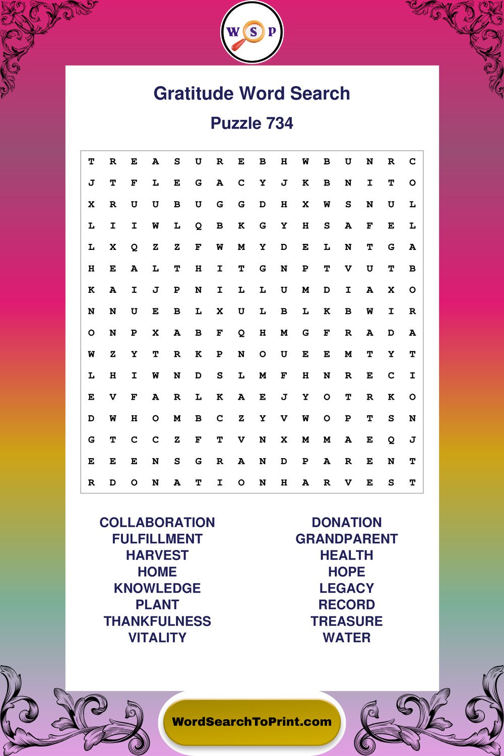 Gratitude Word Search Puzzle 734