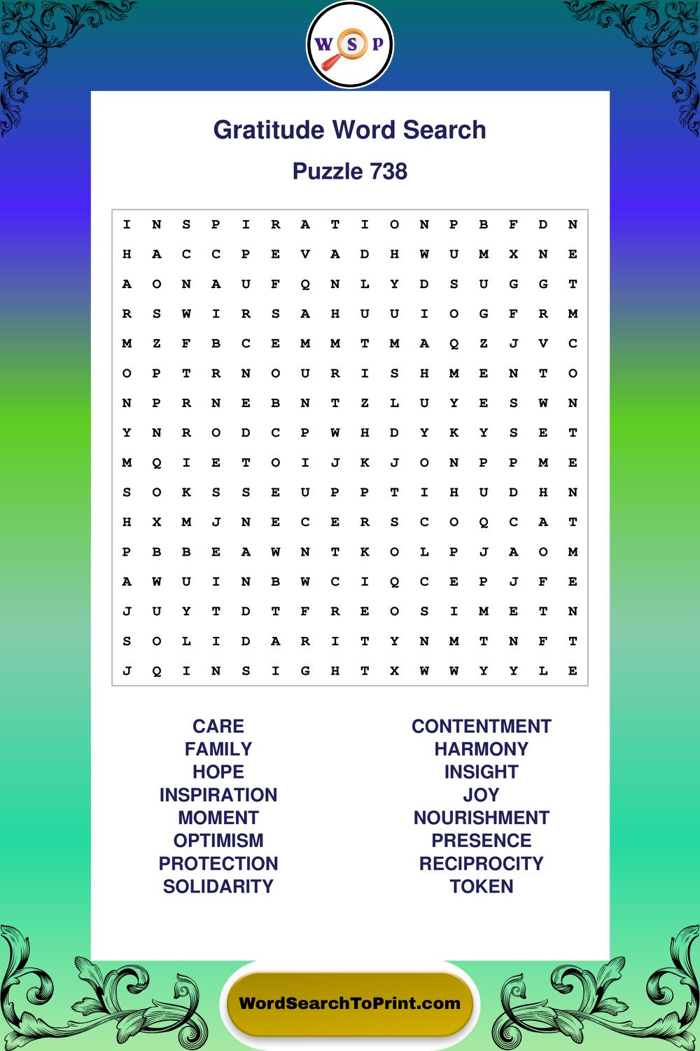 Gratitude Word Search Puzzle 738