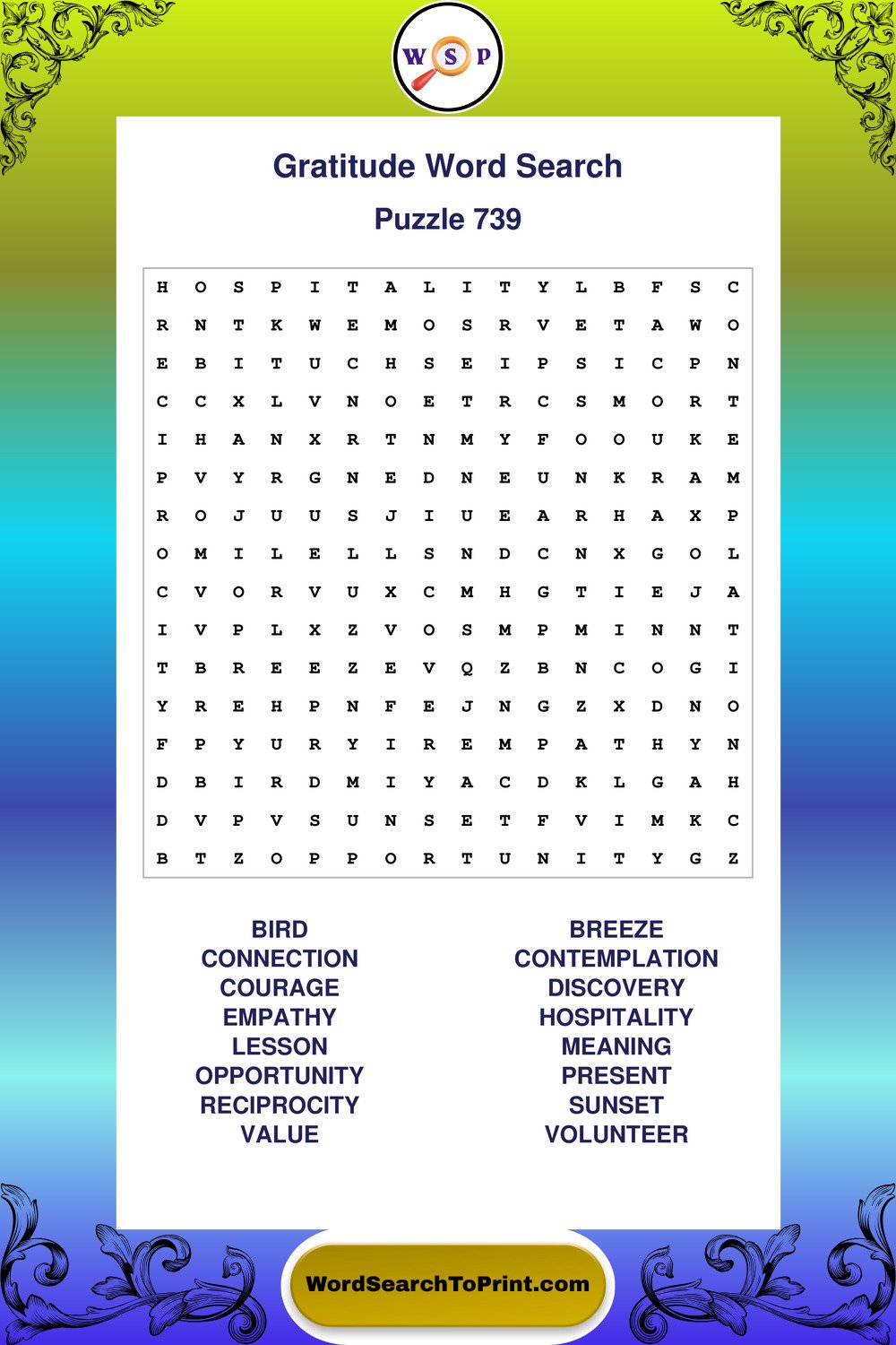 Gratitude Word Search Puzzle 739