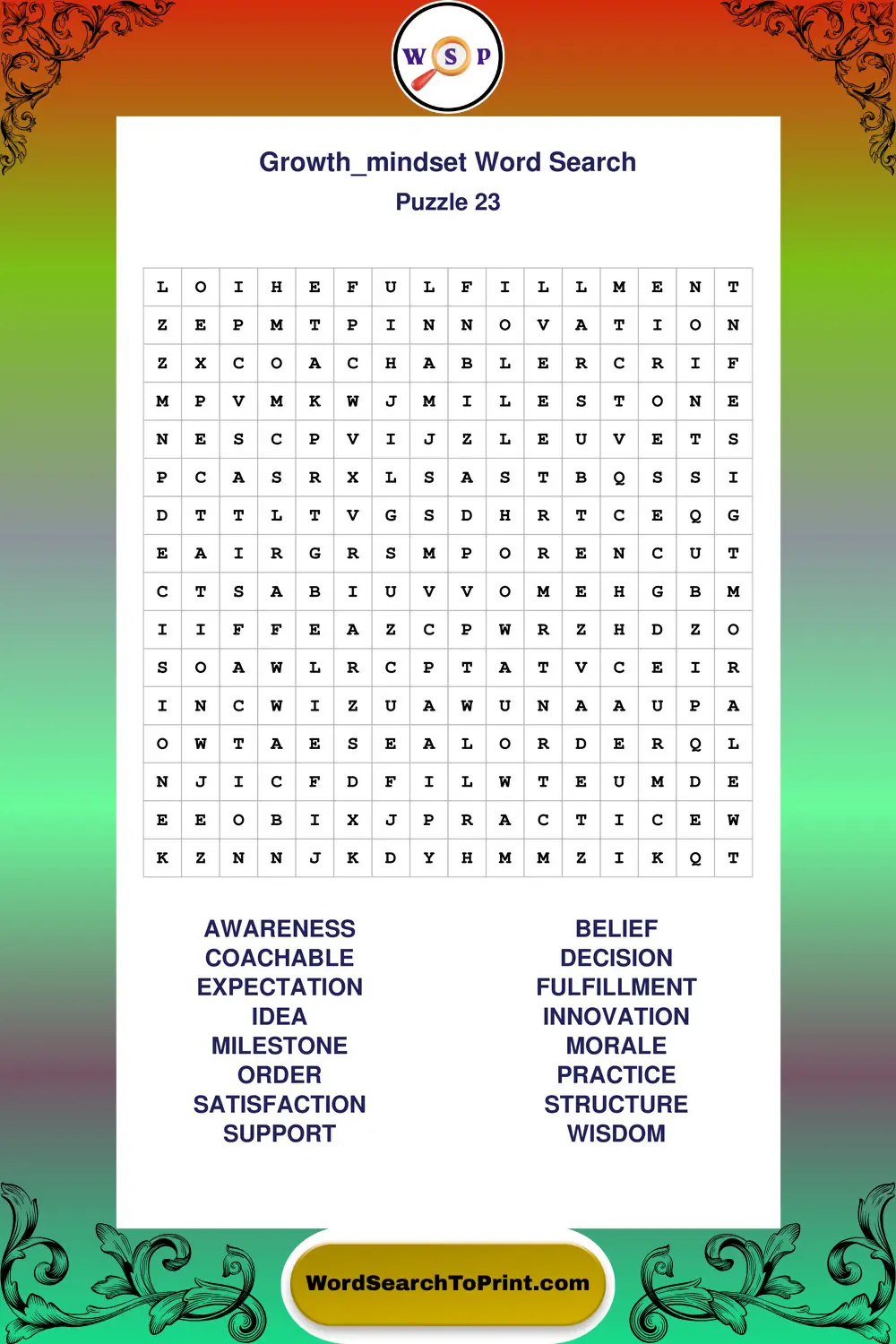 Growth Mindset Word Search Puzzle 23