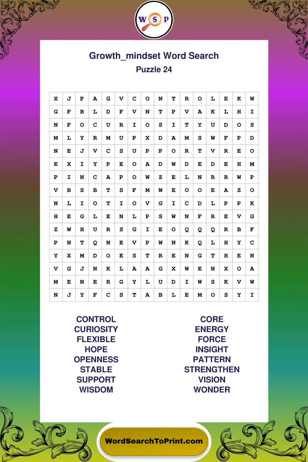 Growth Mindset Word Search Puzzle 24