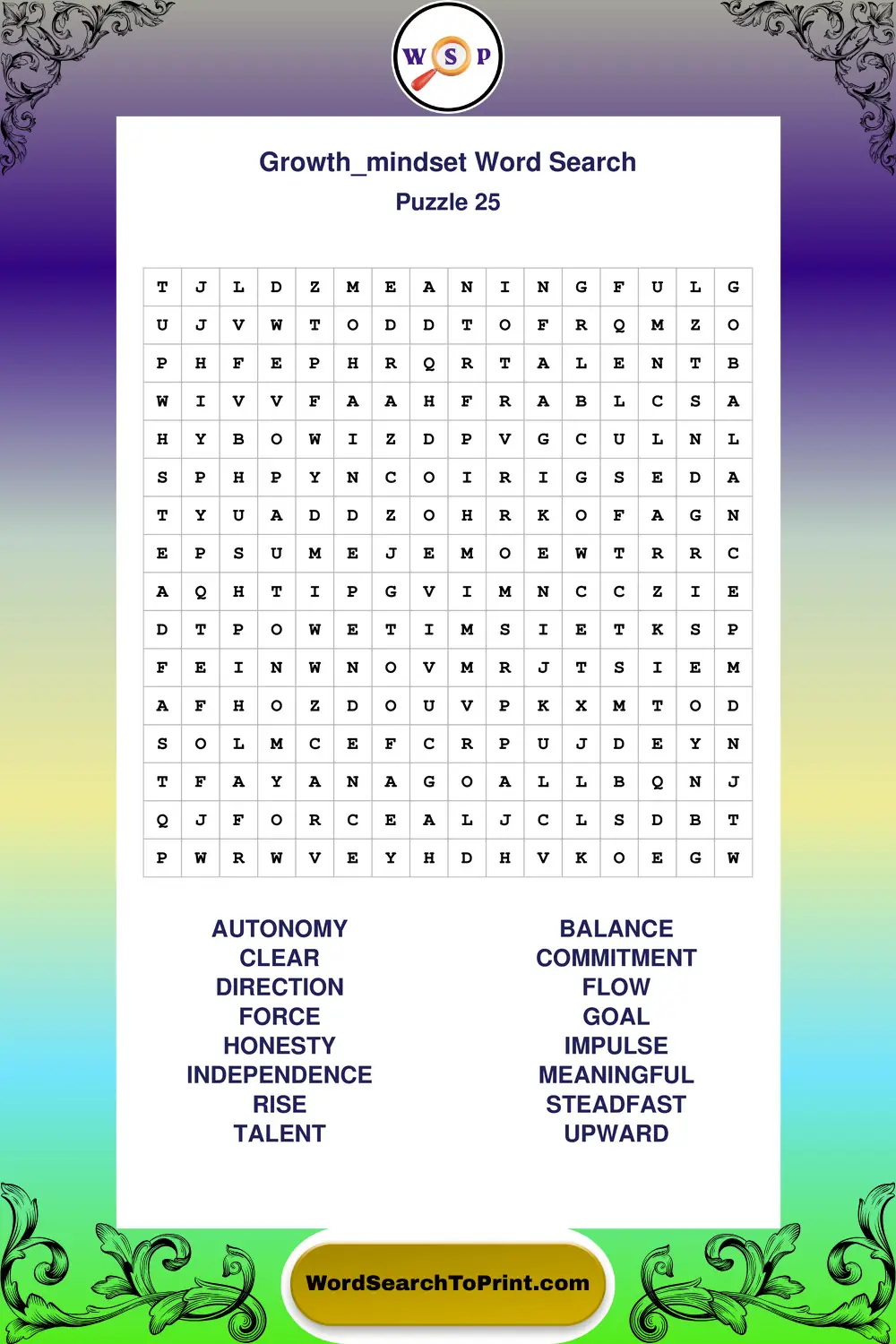 Growth Mindset Word Search Puzzle 25