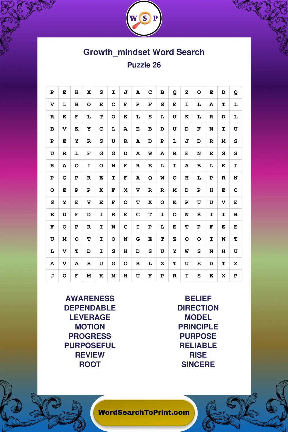 Growth Mindset Word Search Puzzle 26