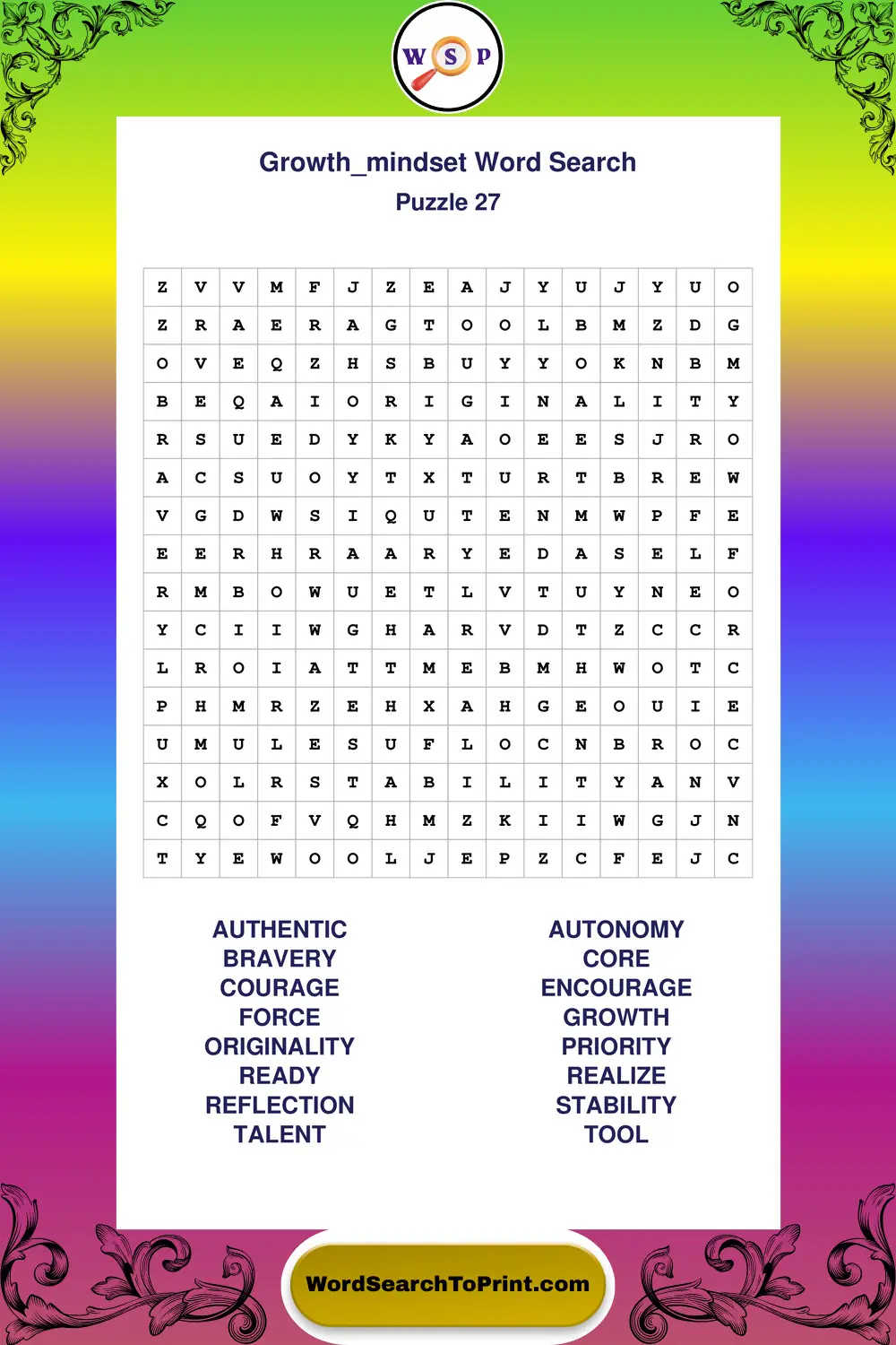 Growth Mindset Word Search Puzzle 27
