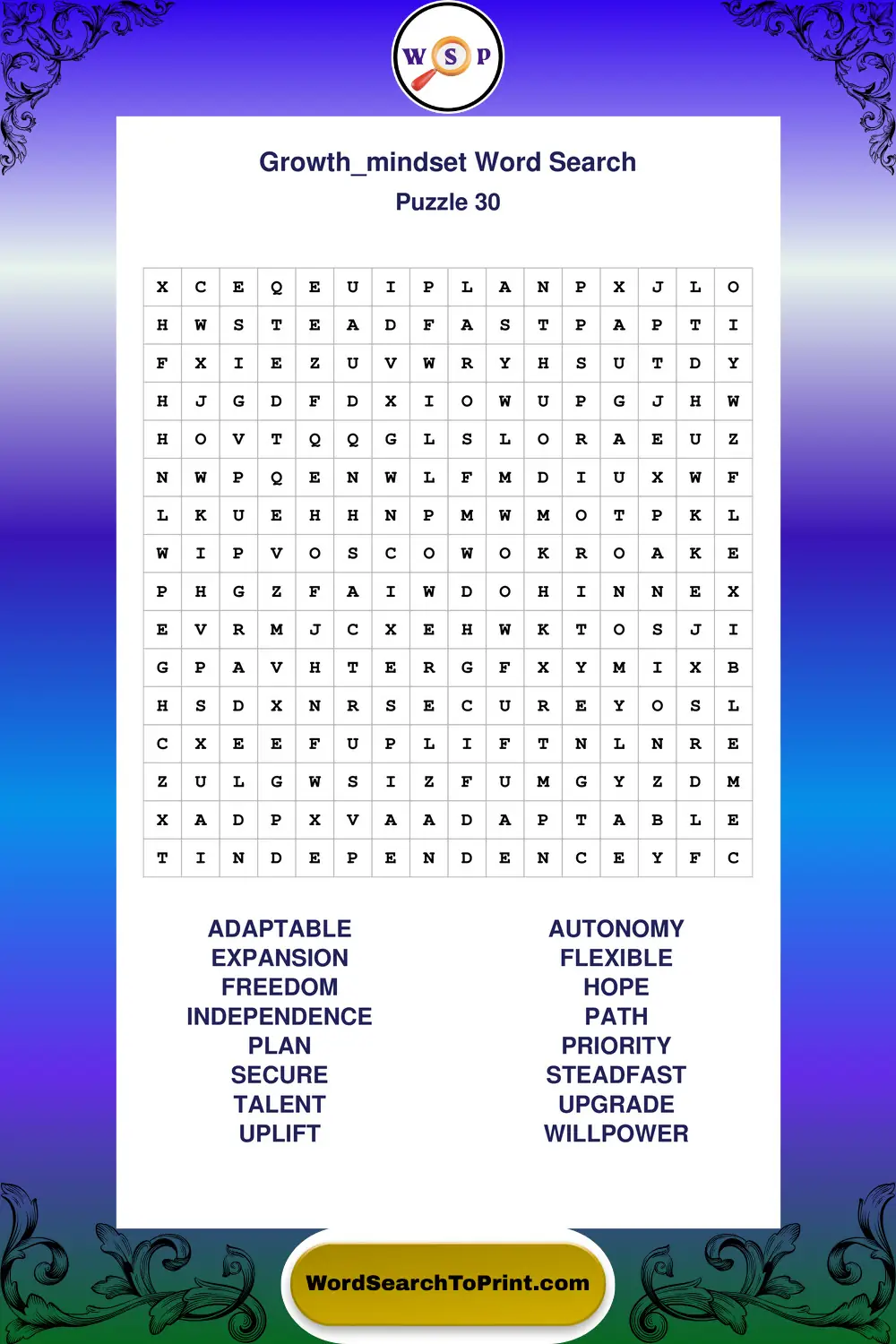 Growth Mindset Word Search Puzzle 30