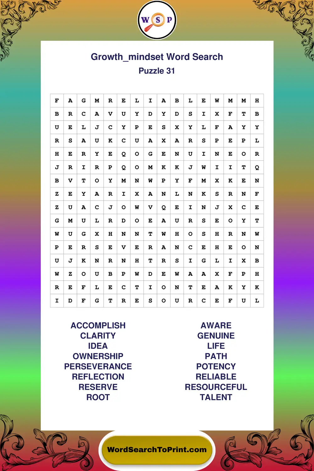 Growth Mindset Word Search Puzzle 31