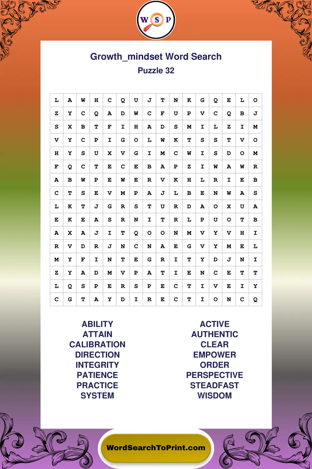 Growth Mindset Word Search Puzzle 32