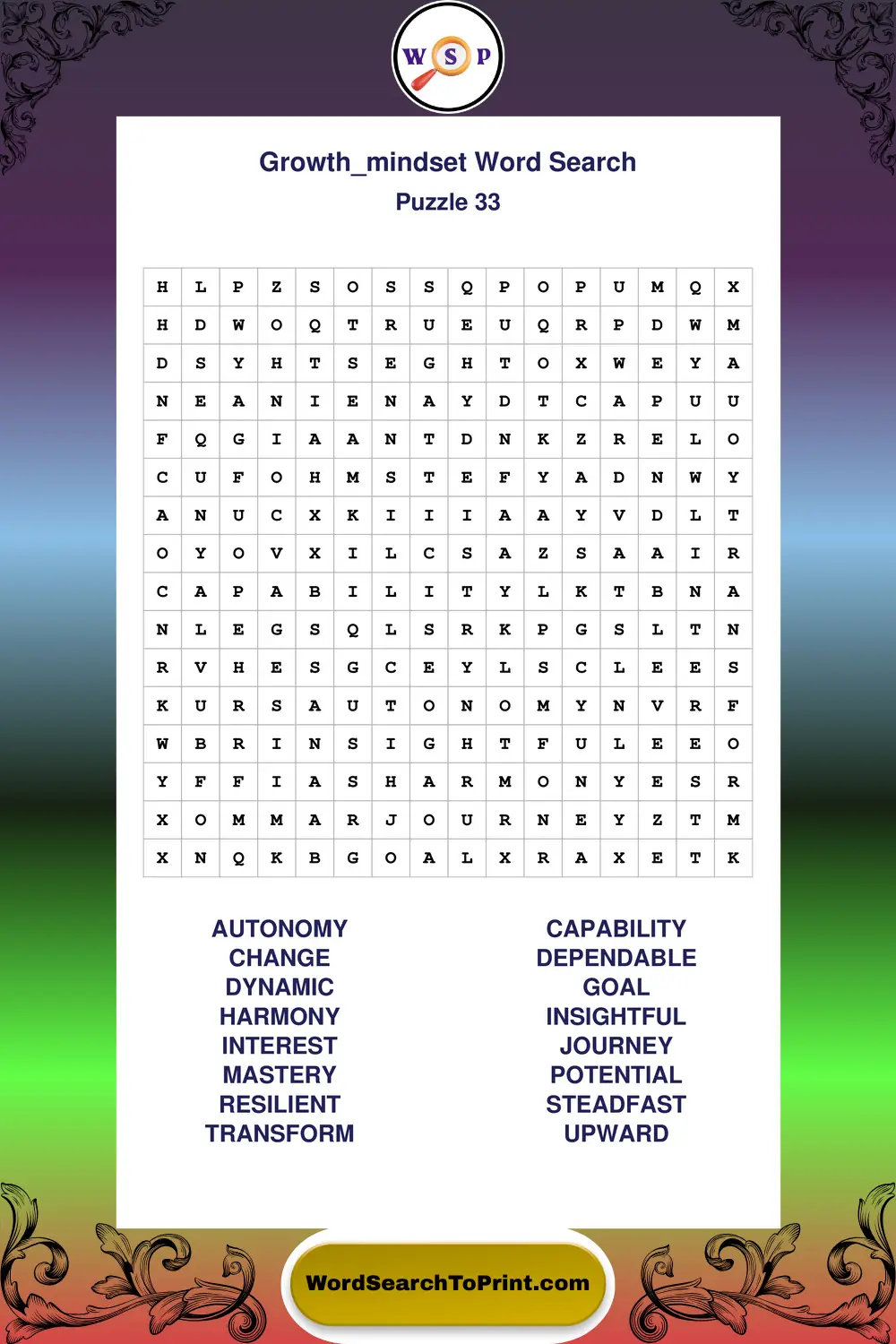 Growth Mindset Word Search Puzzle 33