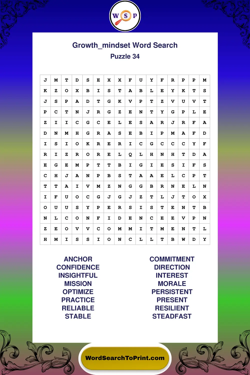 Growth Mindset Word Search Puzzle 34