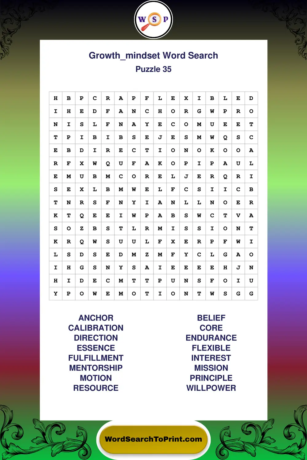 Growth Mindset Word Search Puzzle 35