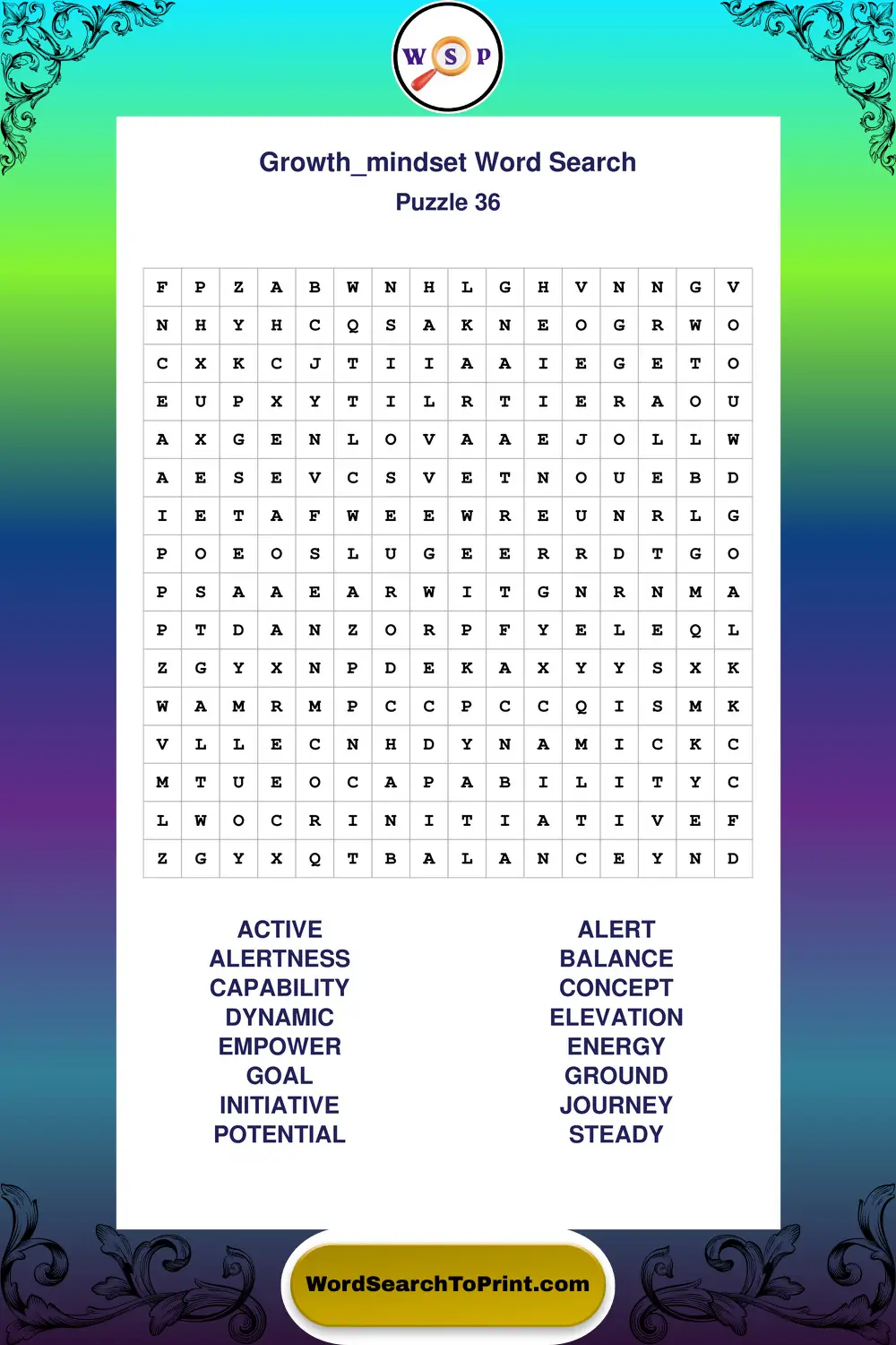 Growth Mindset Word Search Puzzle 36