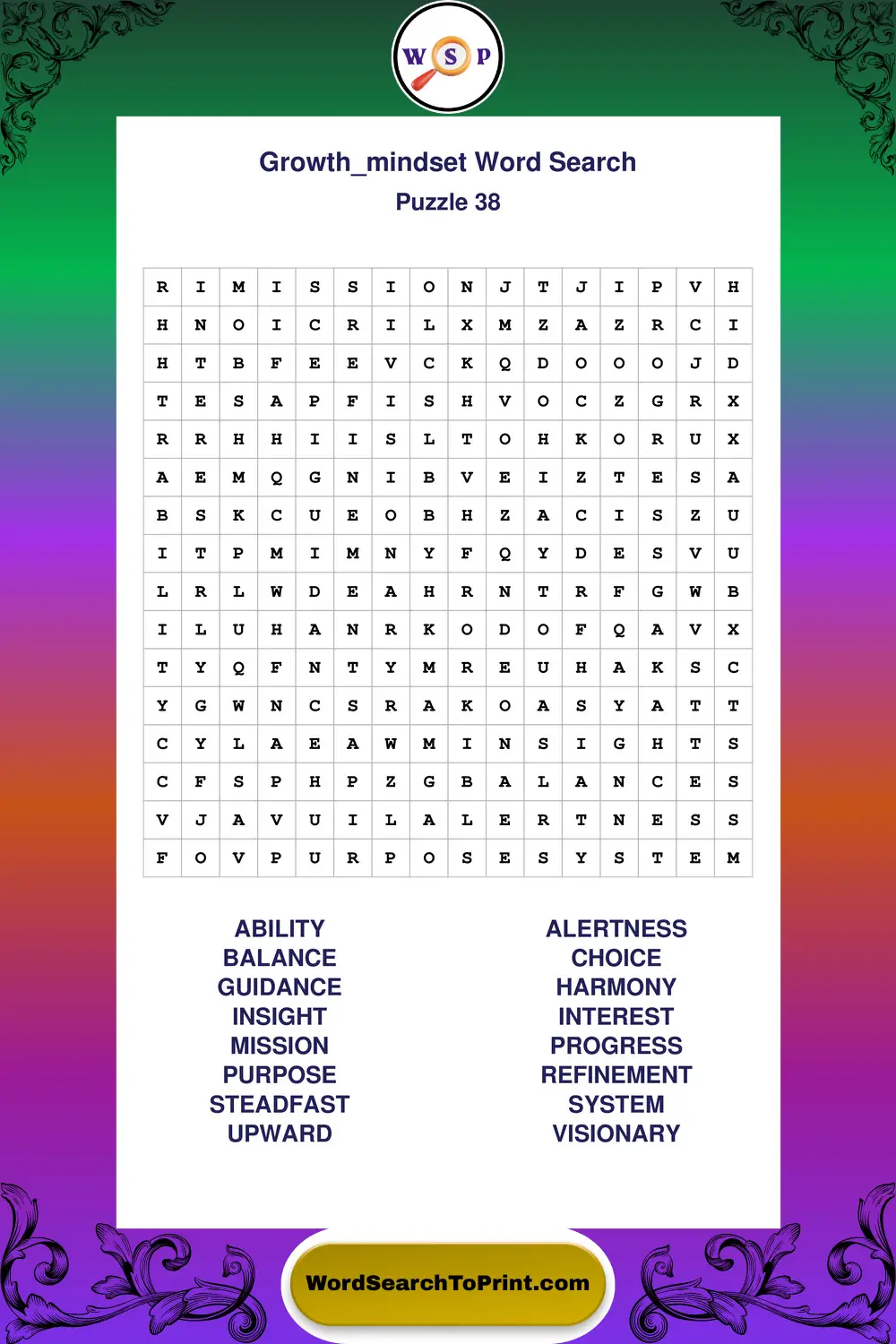 Growth Mindset Word Search Puzzle 38
