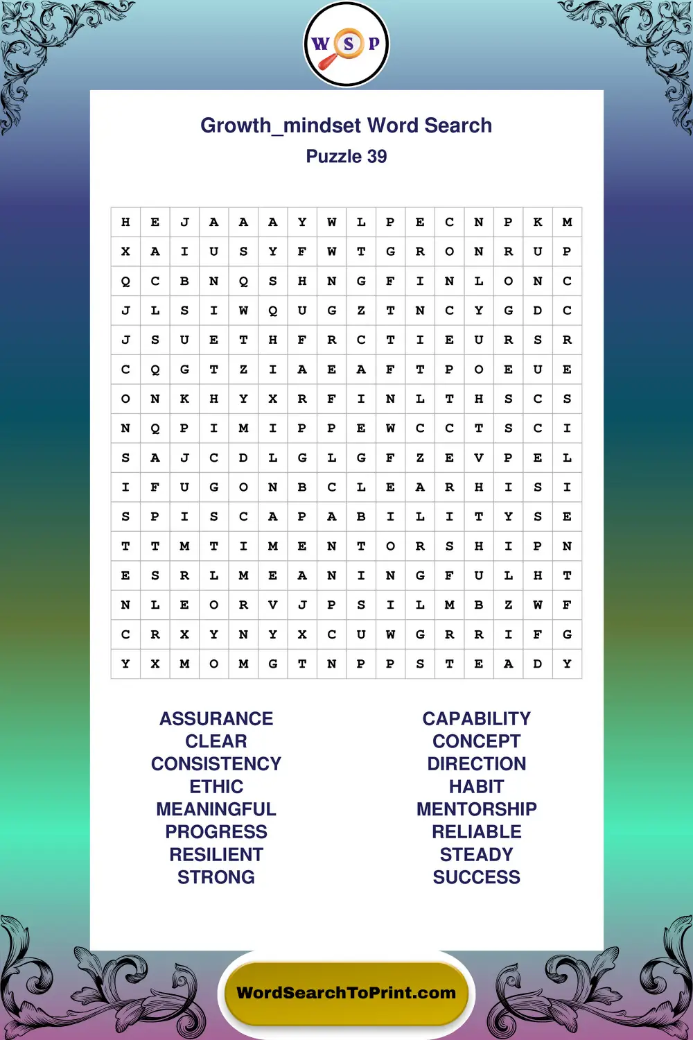 Growth Mindset Word Search Puzzle 39