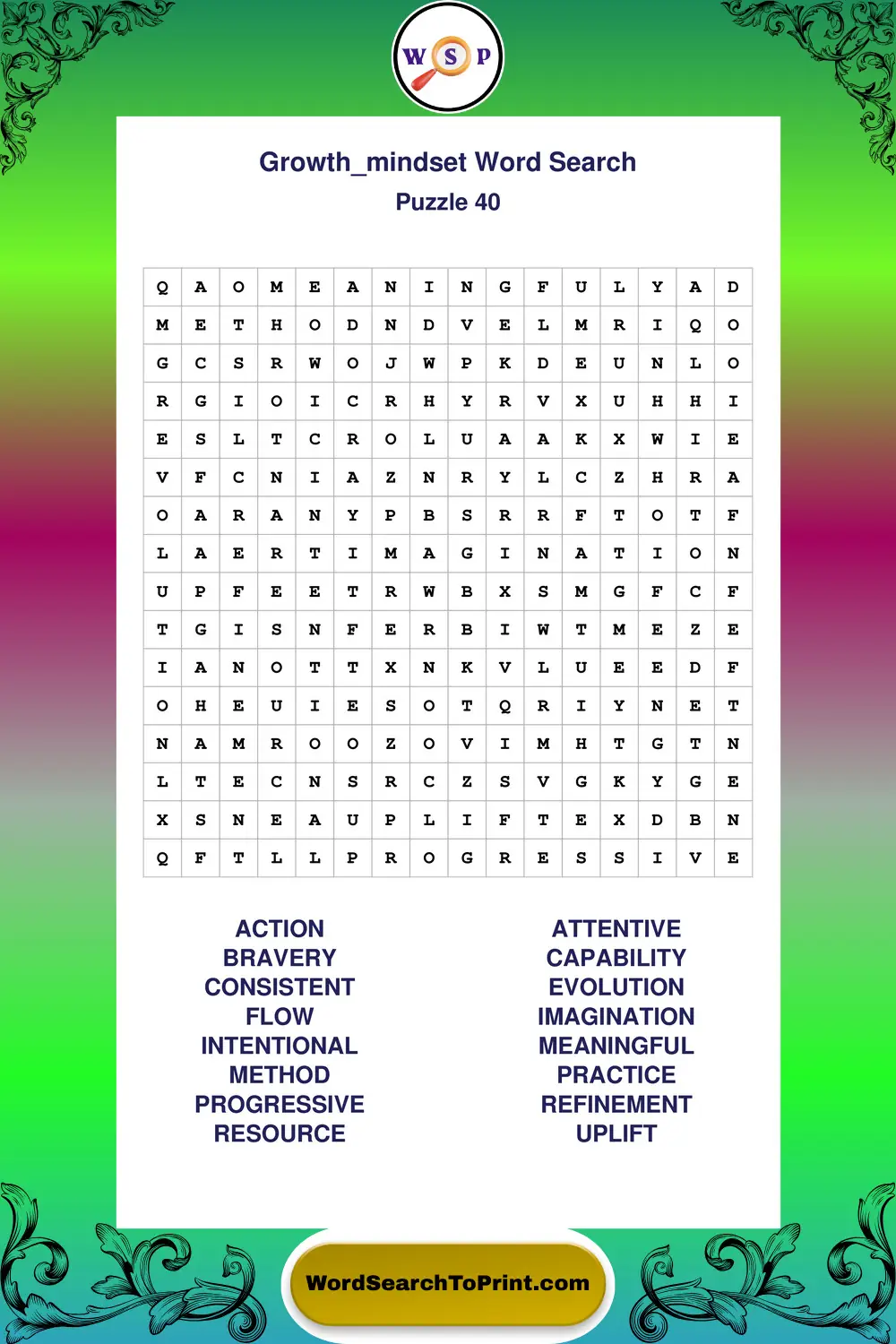 Growth Mindset Word Search Puzzle 40