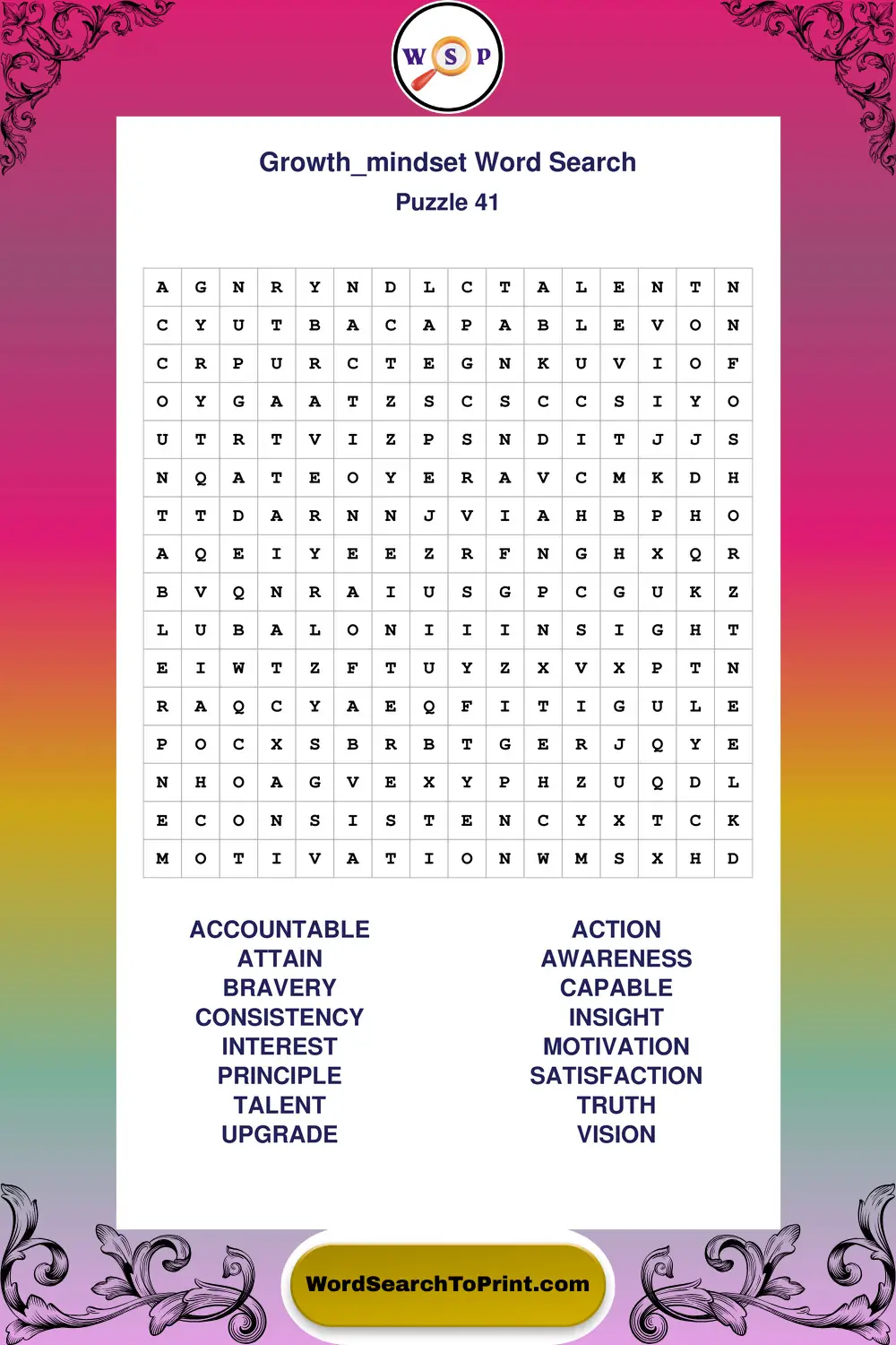 Growth Mindset Word Search Puzzle 41