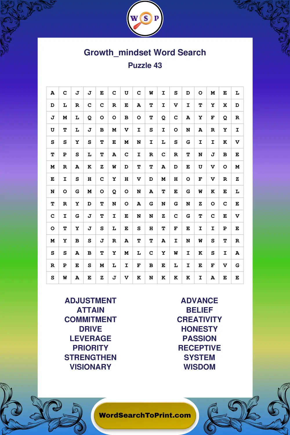 Growth Mindset Word Search Puzzle 43