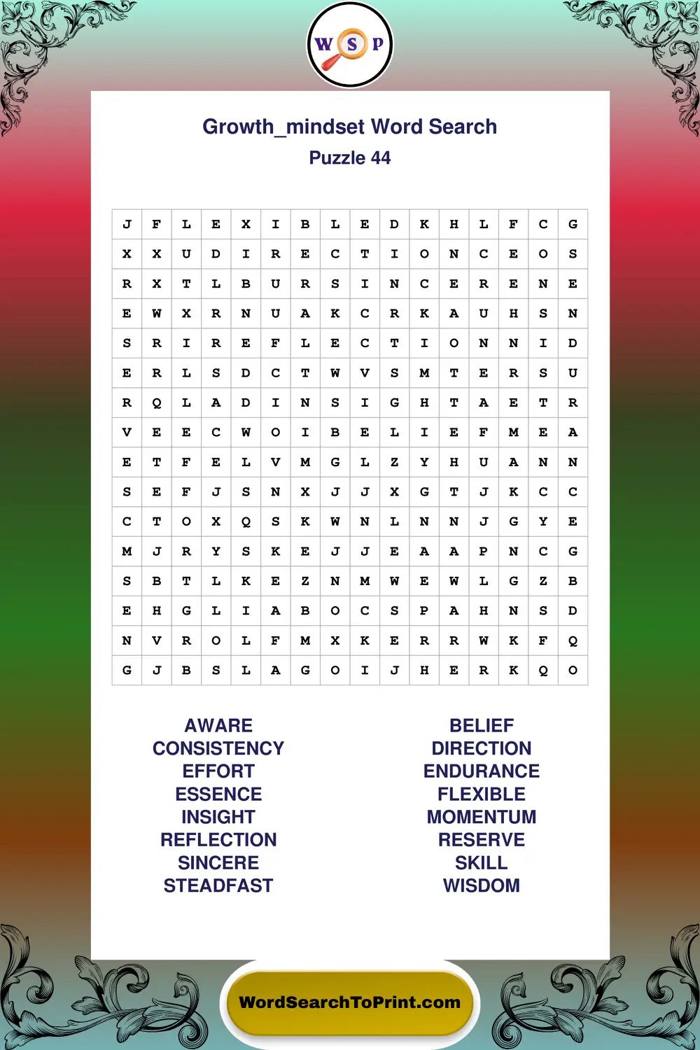 Growth Mindset Word Search Puzzle 44