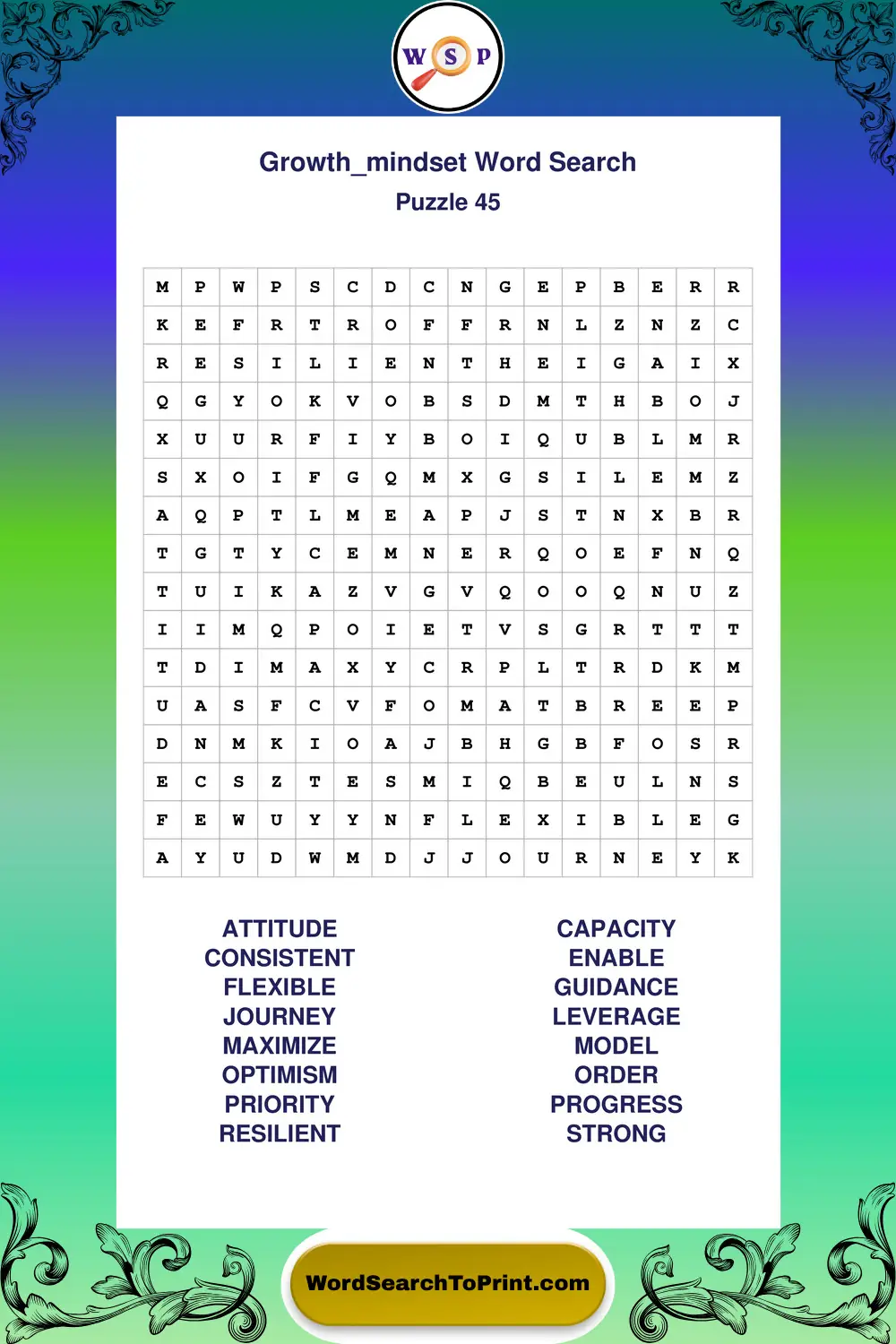 Growth Mindset Word Search Puzzle 45
