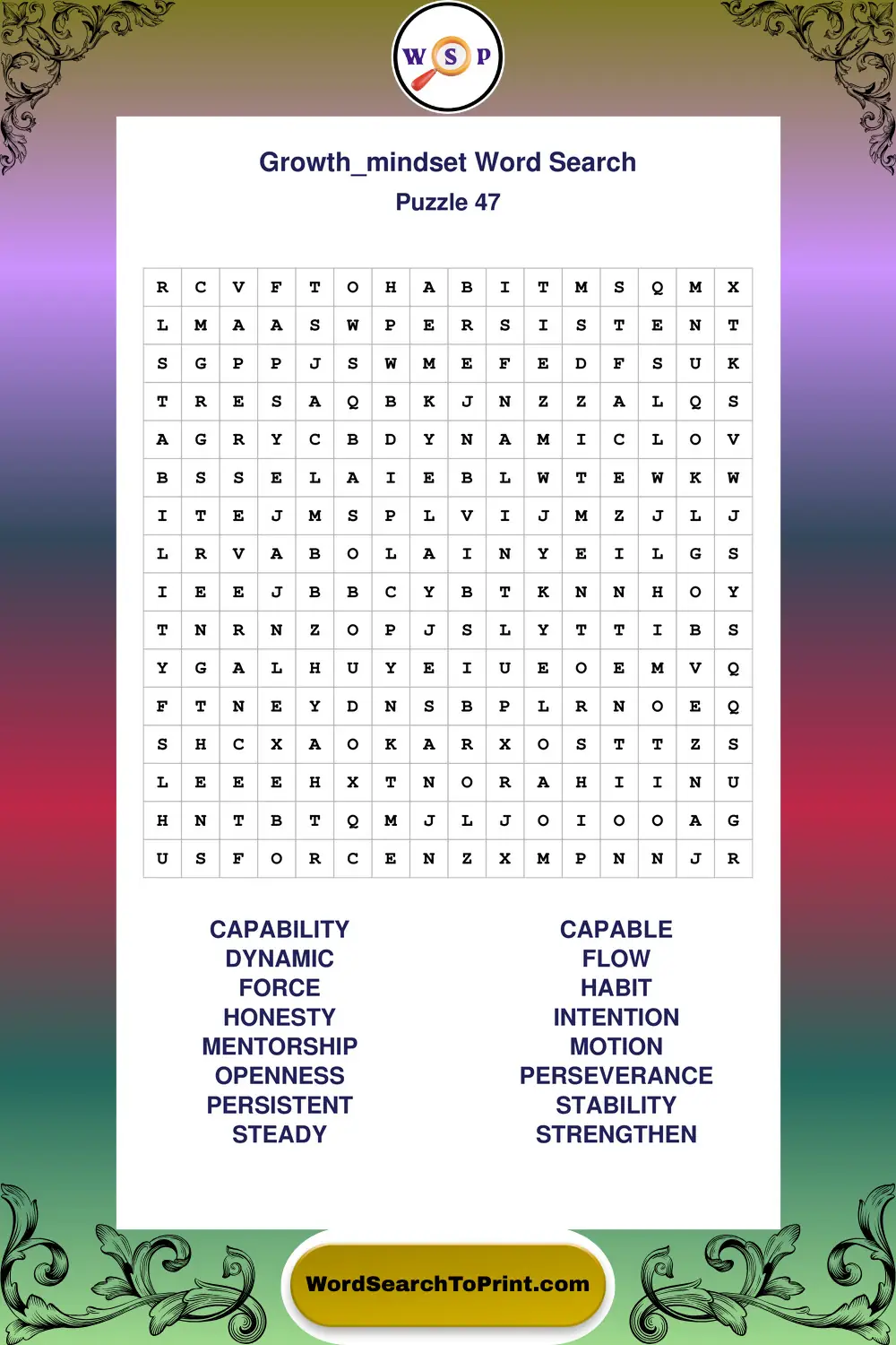 Growth Mindset Word Search Puzzle 47