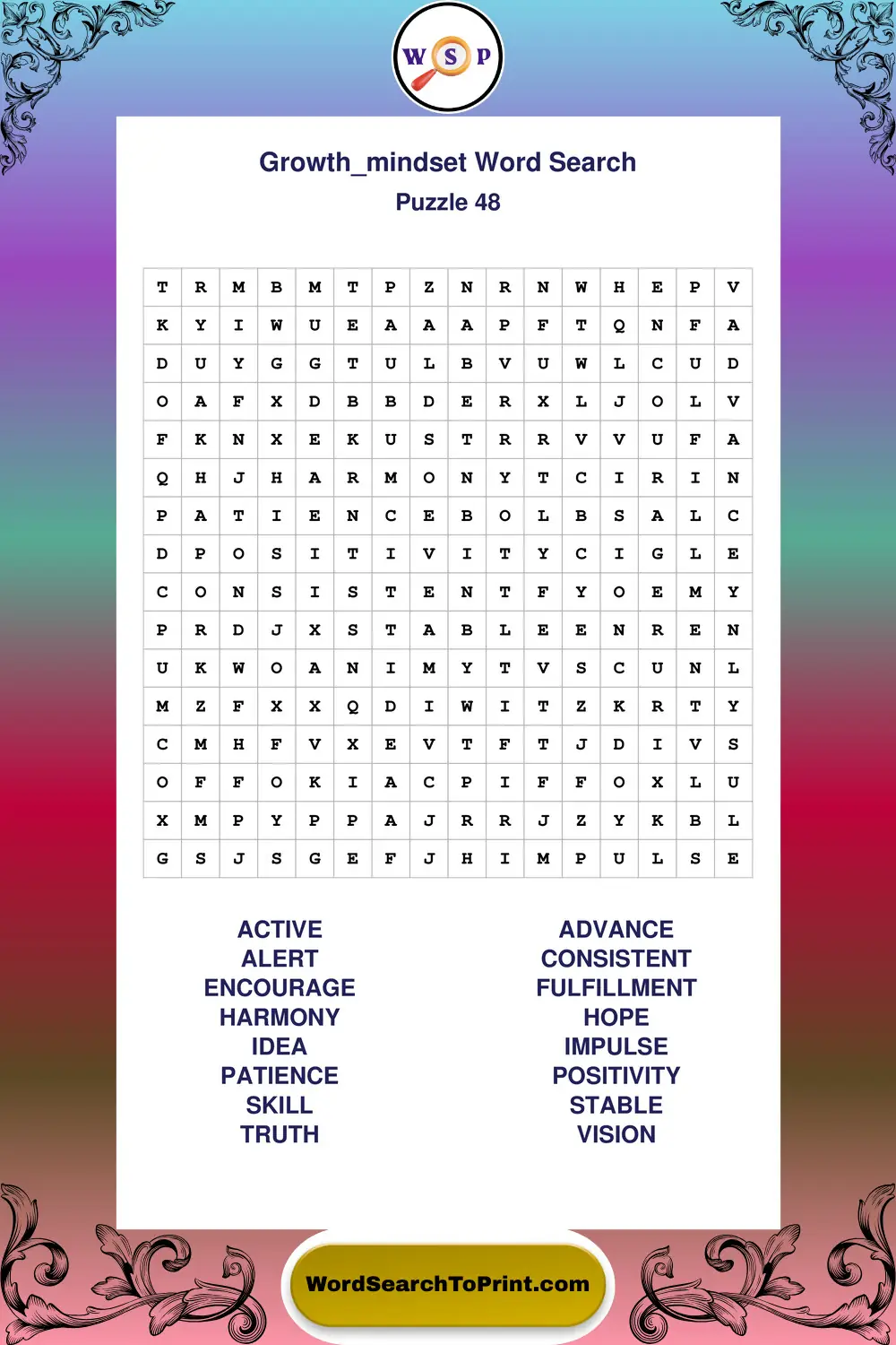Growth Mindset Word Search Puzzle 48