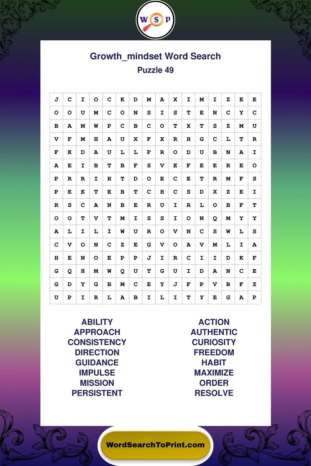 Growth Mindset Word Search Puzzle 49
