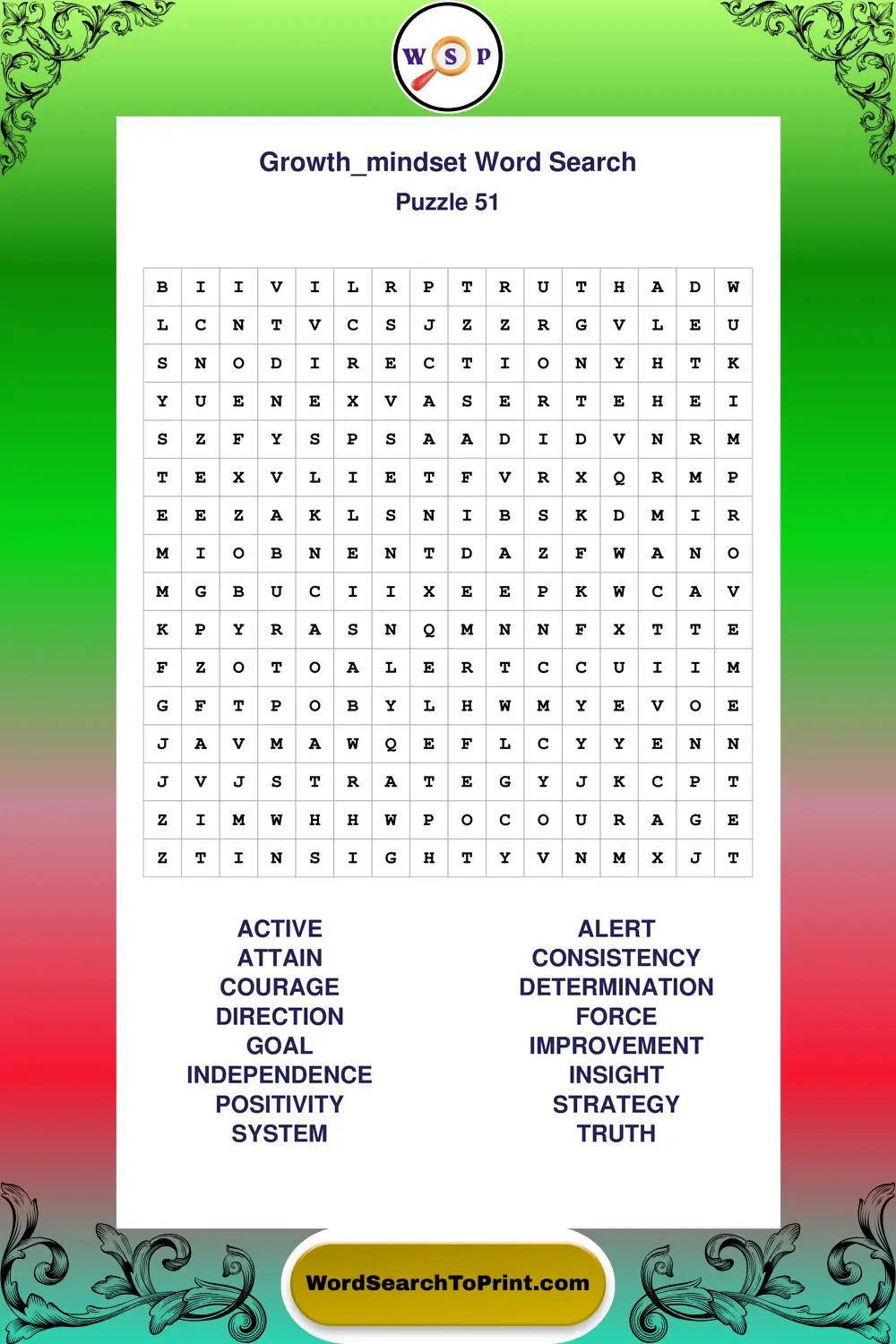 Growth Mindset Word Search Puzzle 51