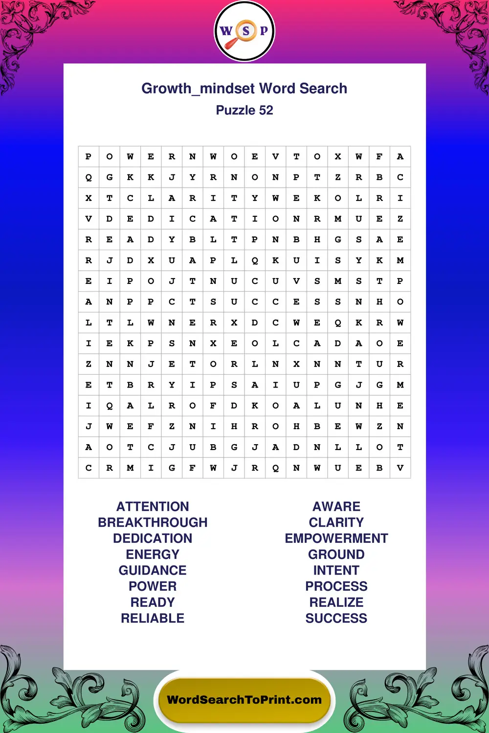 Growth Mindset Word Search Puzzle 52