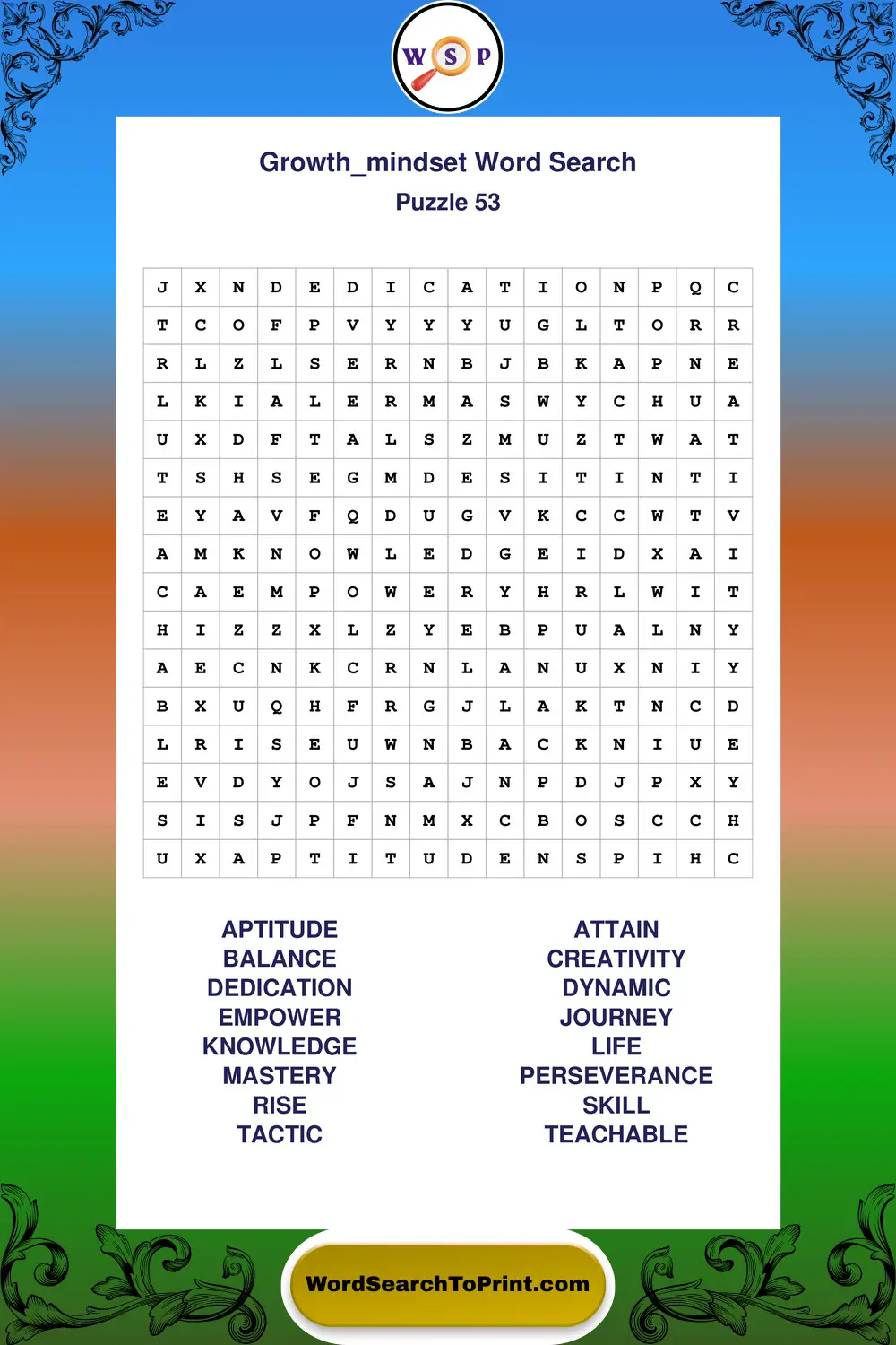 Growth Mindset Word Search Puzzle 53
