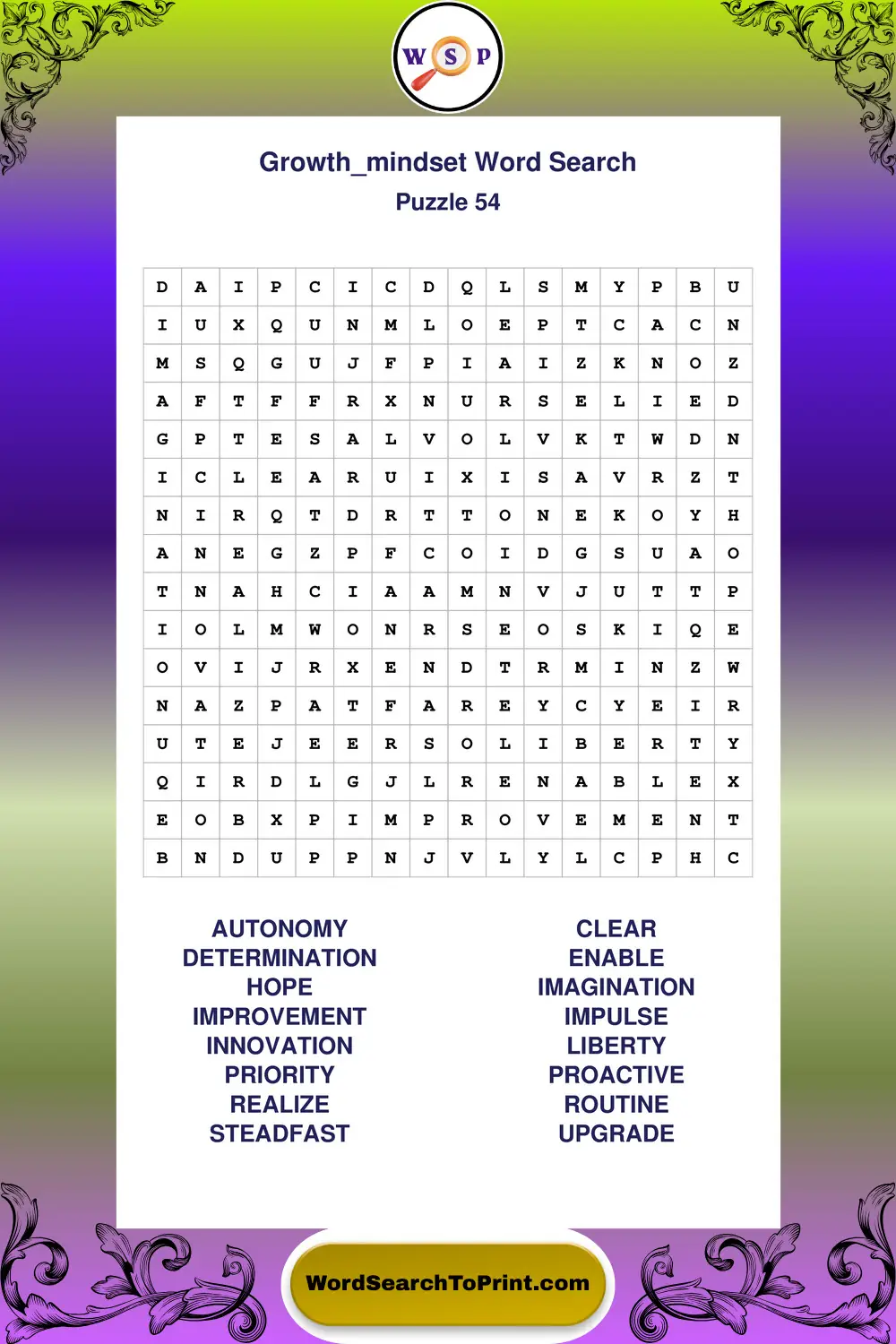 Growth Mindset Word Search Puzzle 54