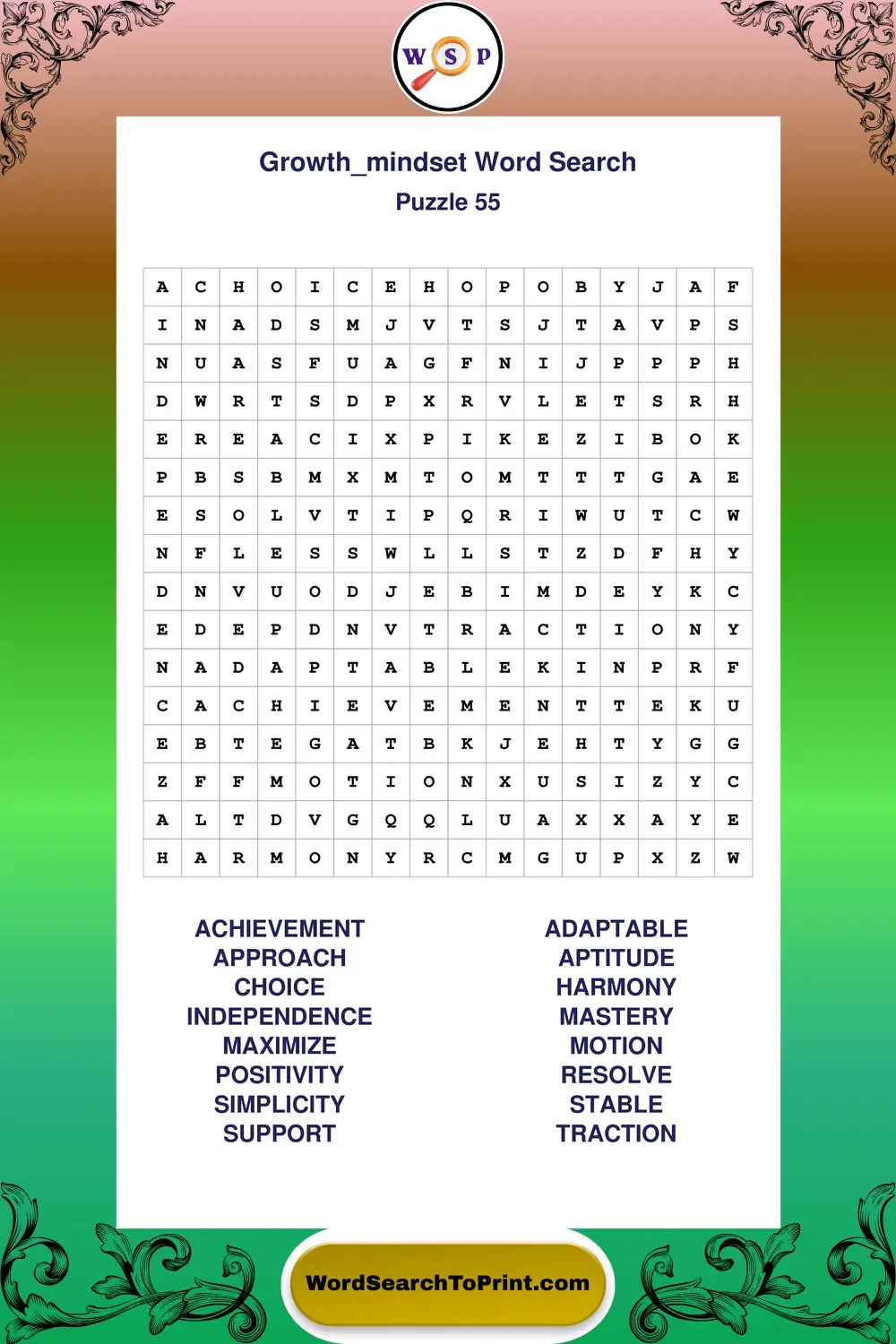 Growth Mindset Word Search Puzzle 55