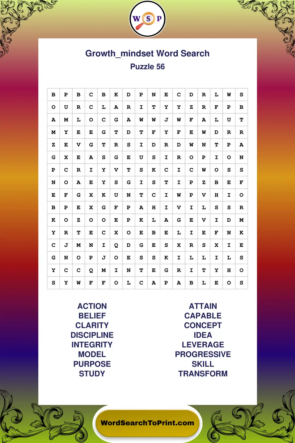 Growth Mindset Word Search Puzzle 56