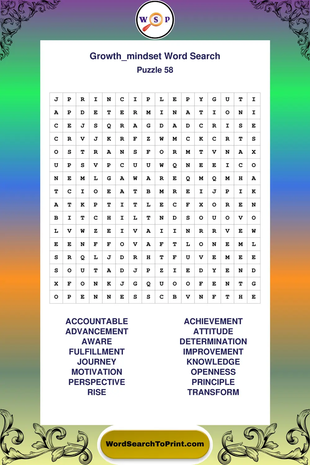 Growth Mindset Word Search Puzzle 58