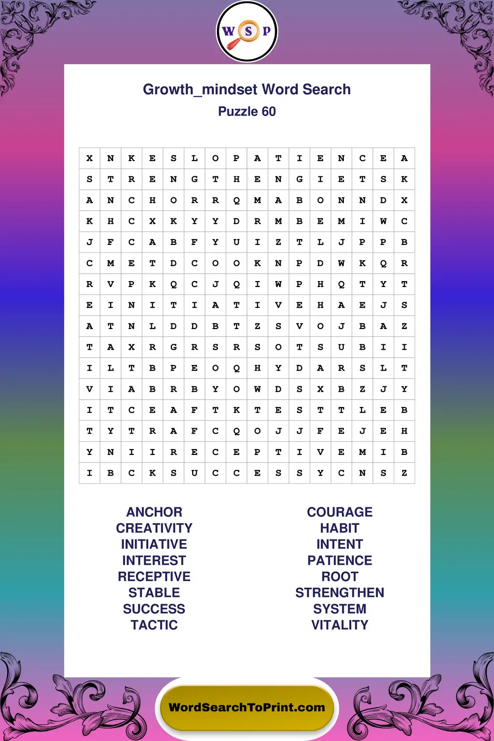 Growth Mindset Word Search Puzzle 60
