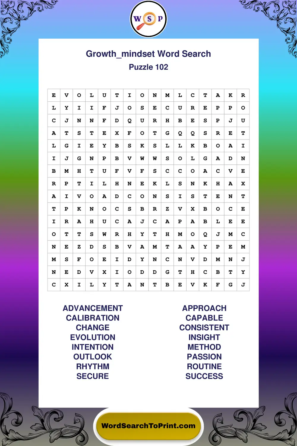 Growth Mindset Word Search Puzzle 102