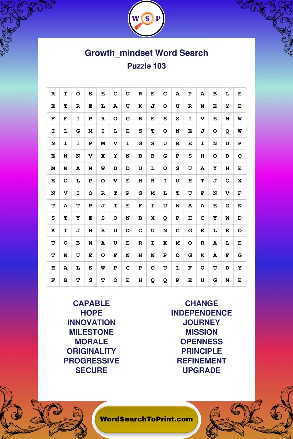 Growth Mindset Word Search Puzzle 103