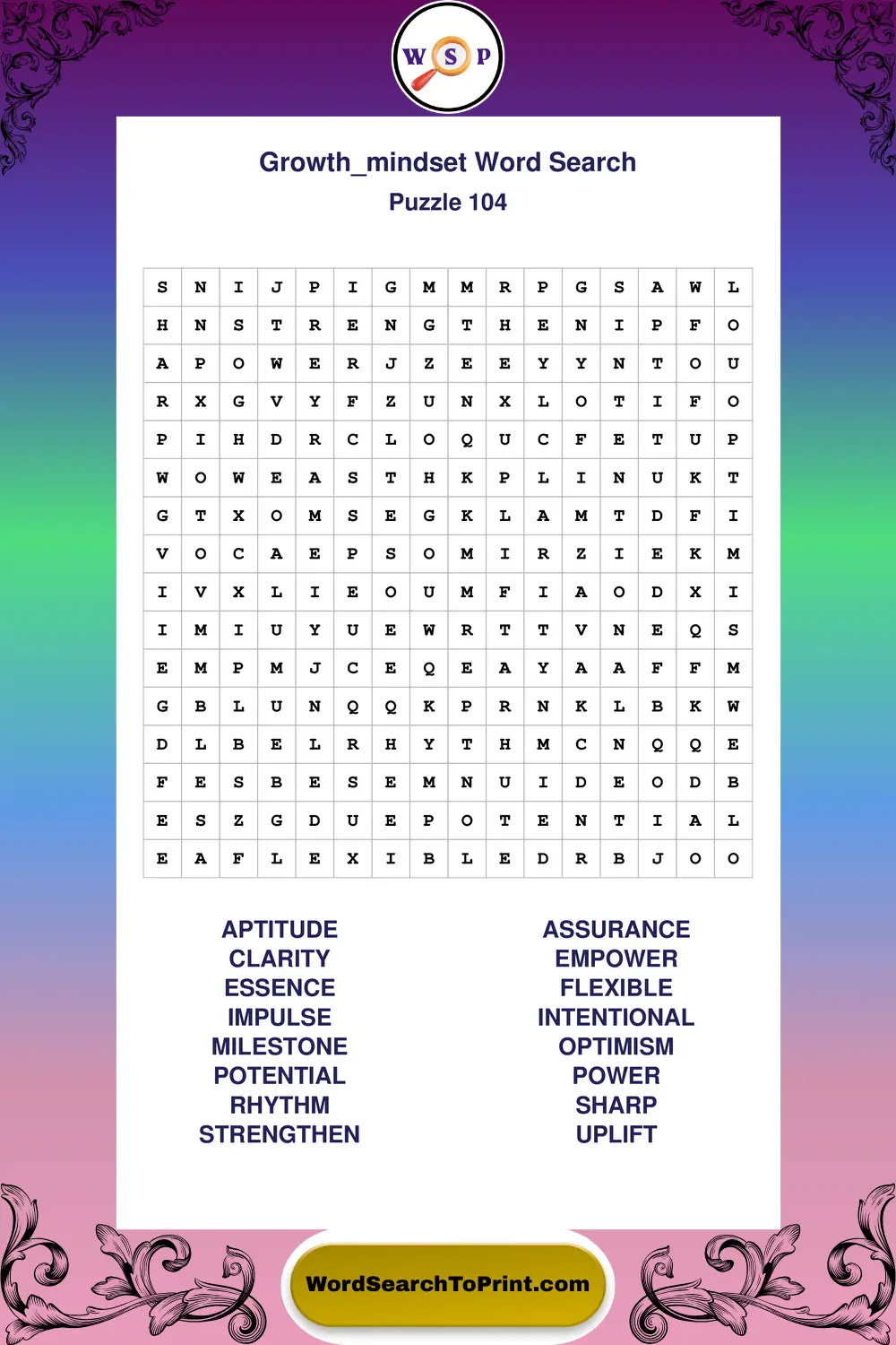 Growth Mindset Word Search Puzzle 104
