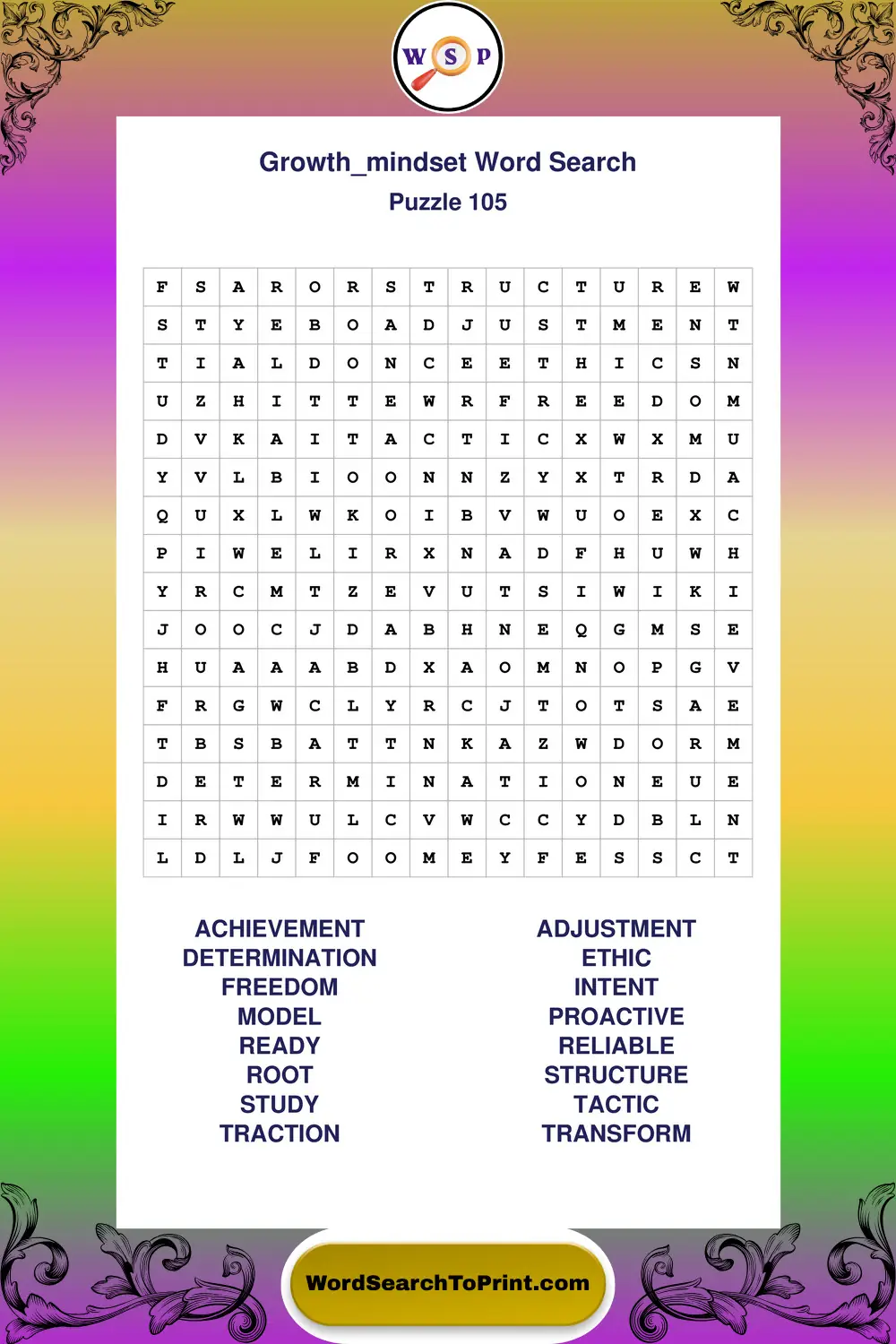 Growth Mindset Word Search Puzzle 105