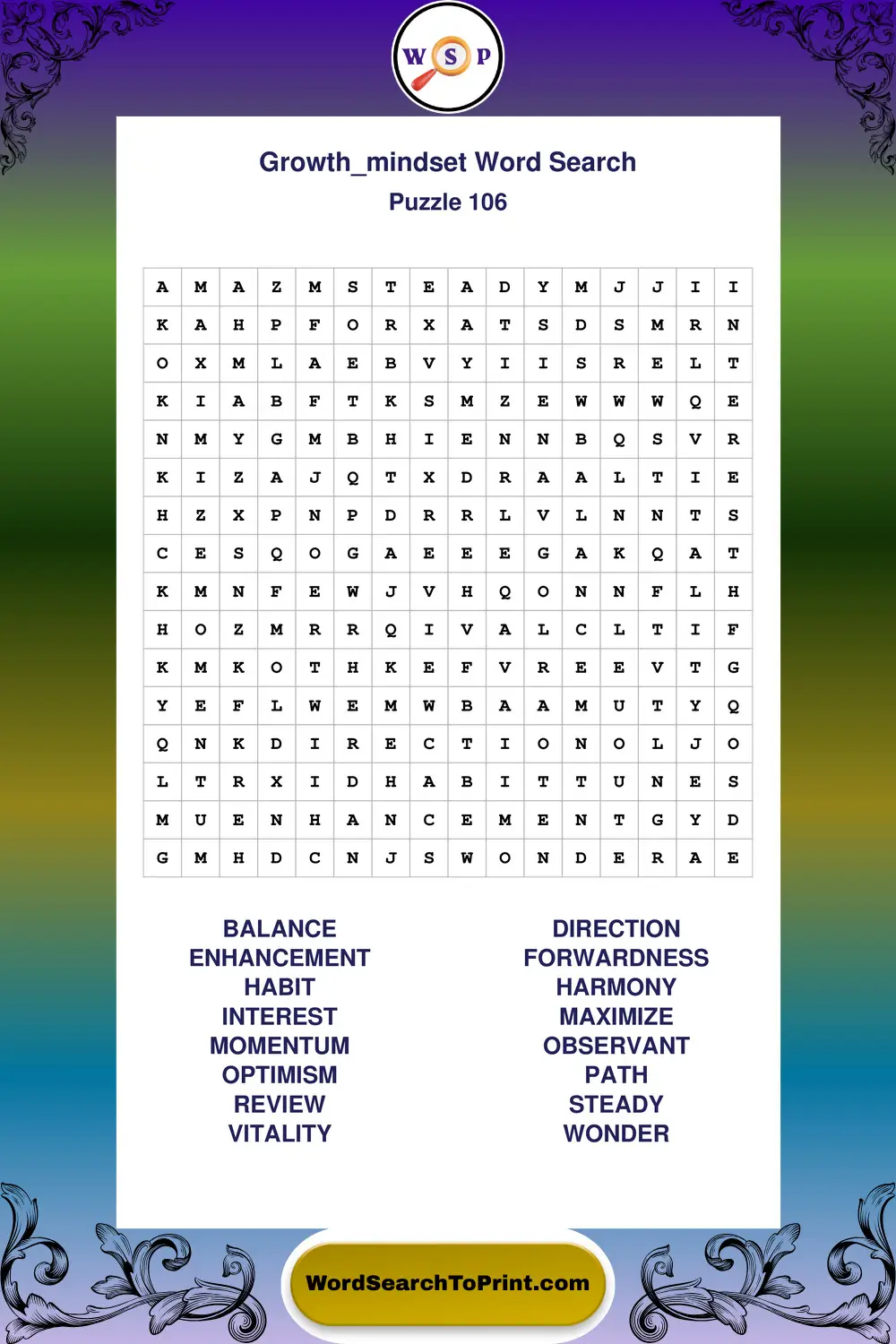 Growth Mindset Word Search Puzzle 106