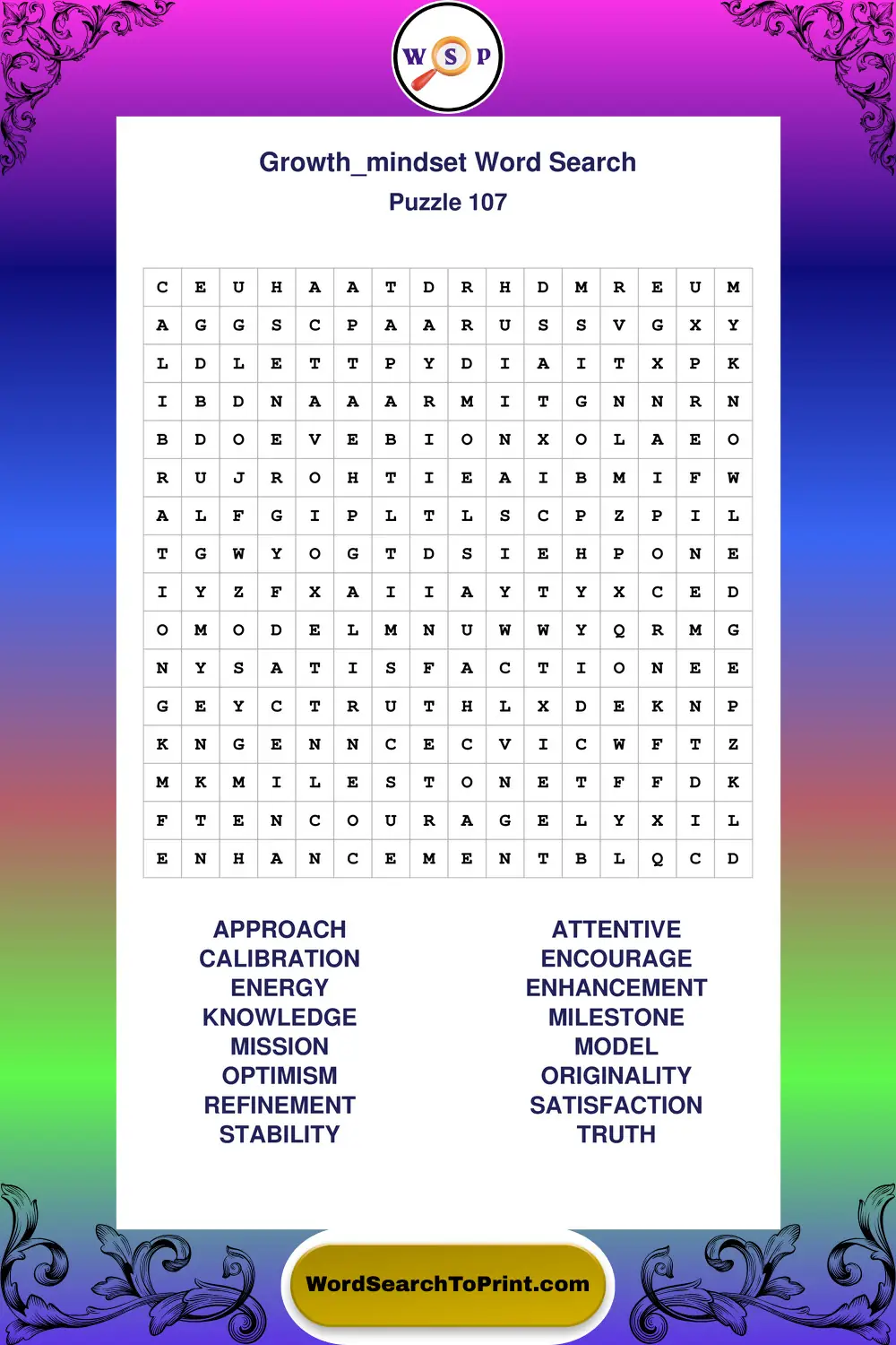 Growth Mindset Word Search Puzzle 107