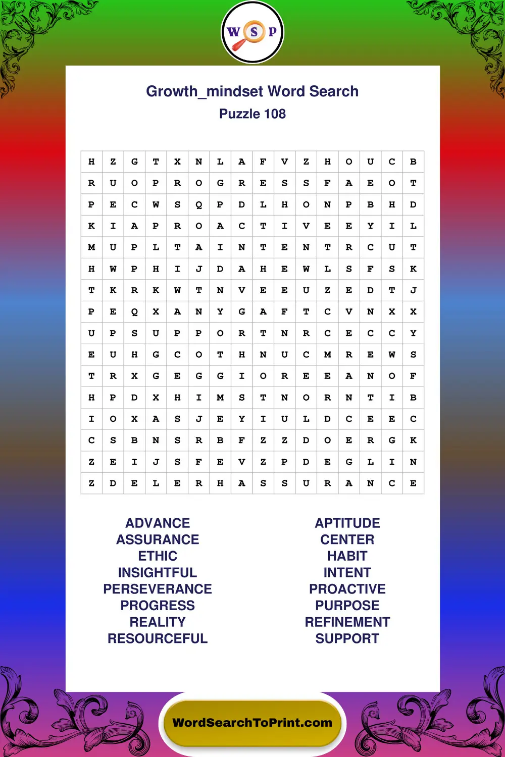 Growth Mindset Word Search Puzzle 108