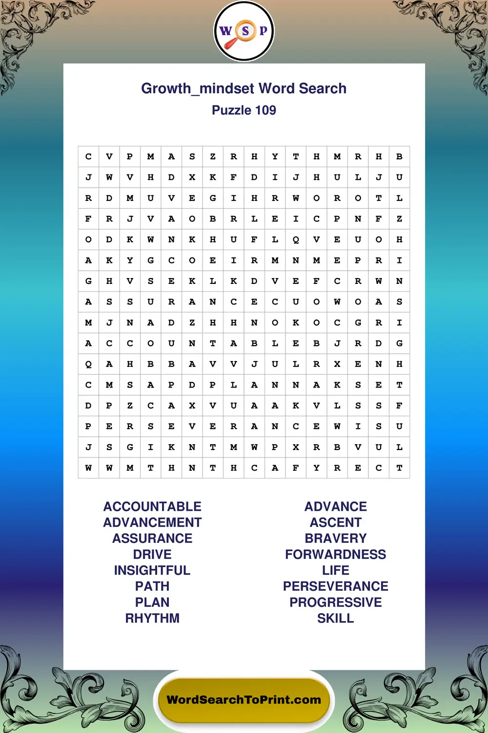 Growth Mindset Word Search Puzzle 109