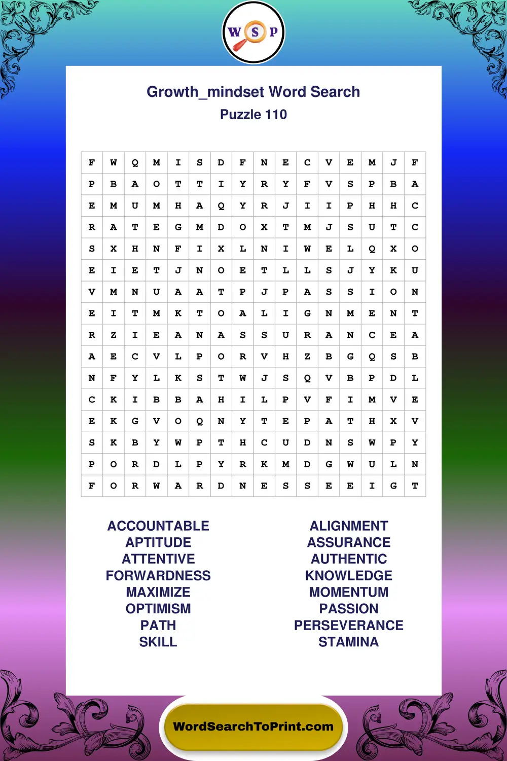 Growth Mindset Word Search Puzzle 110