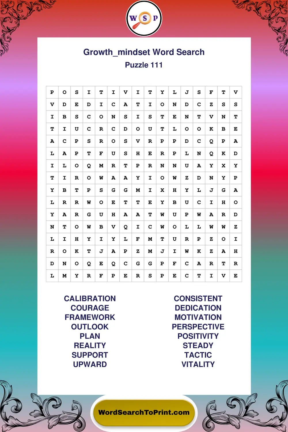 Growth Mindset Word Search Puzzle 111