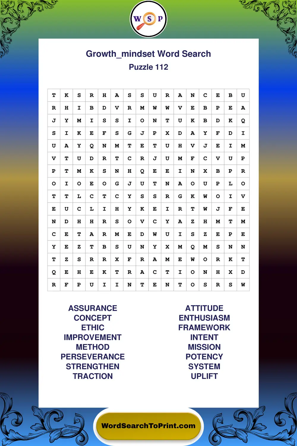 Growth Mindset Word Search Puzzle 112