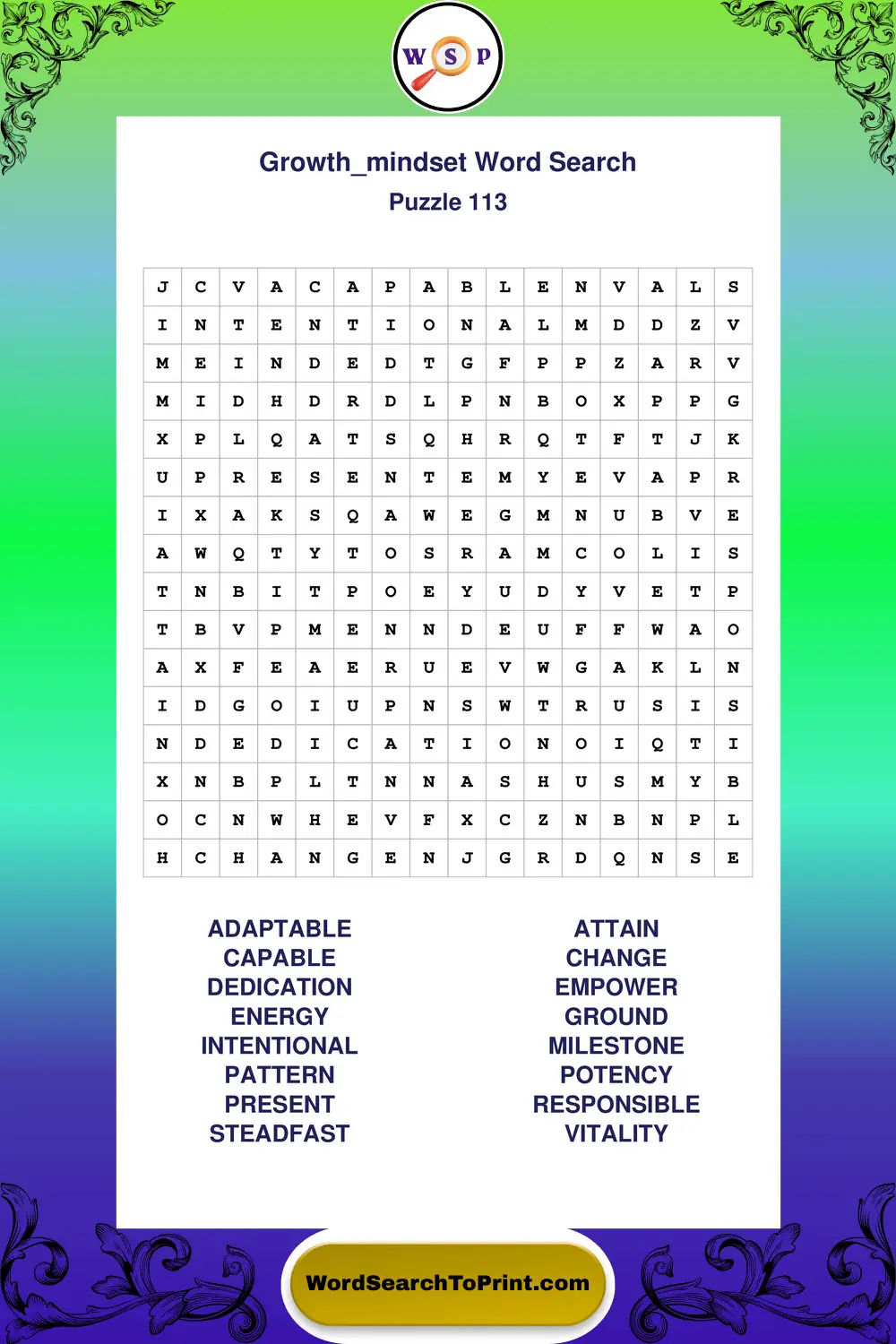 Growth Mindset Word Search Puzzle 113