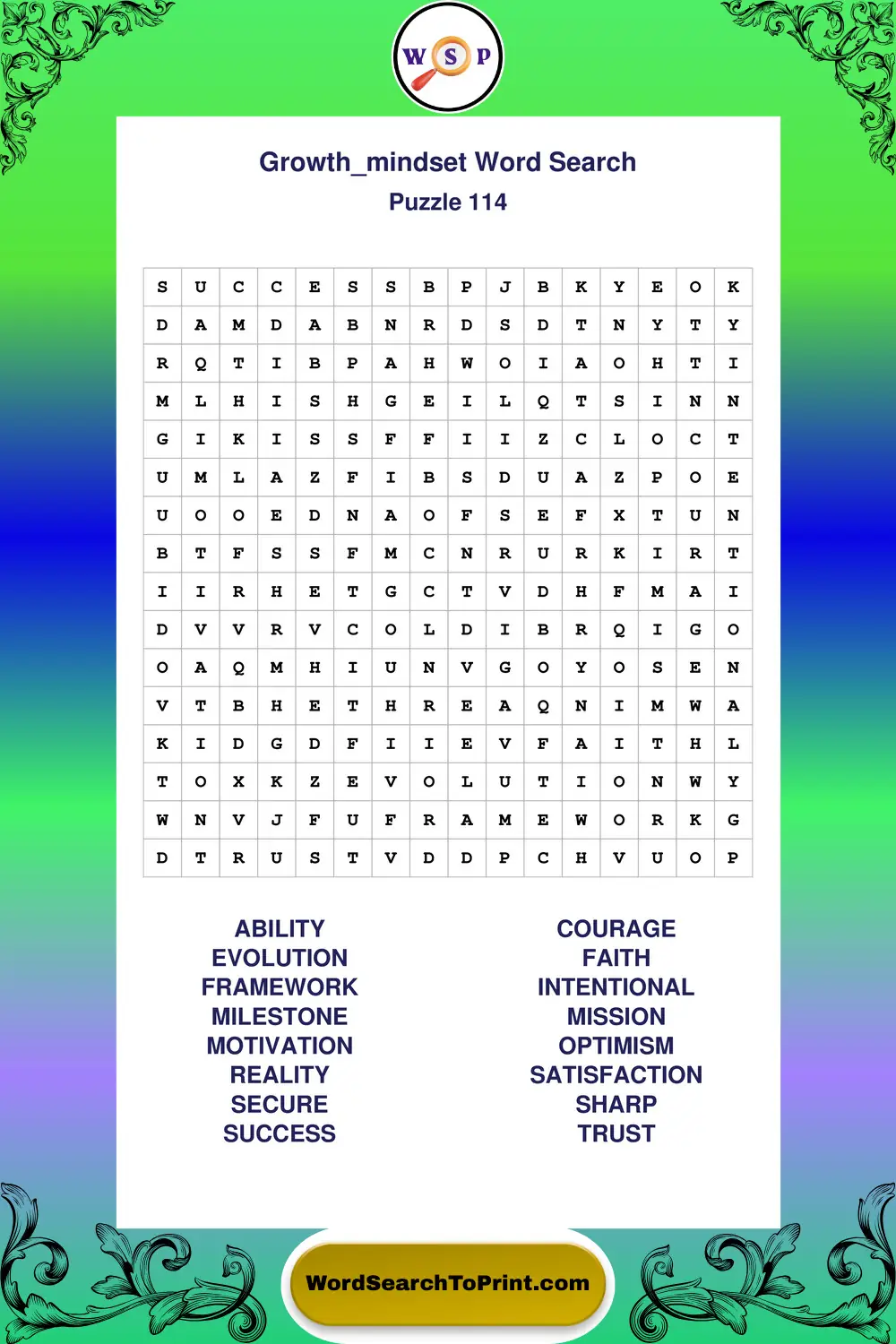 Growth Mindset Word Search Puzzle 114