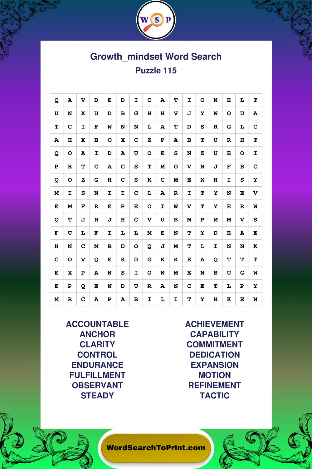 Growth Mindset Word Search Puzzle 115