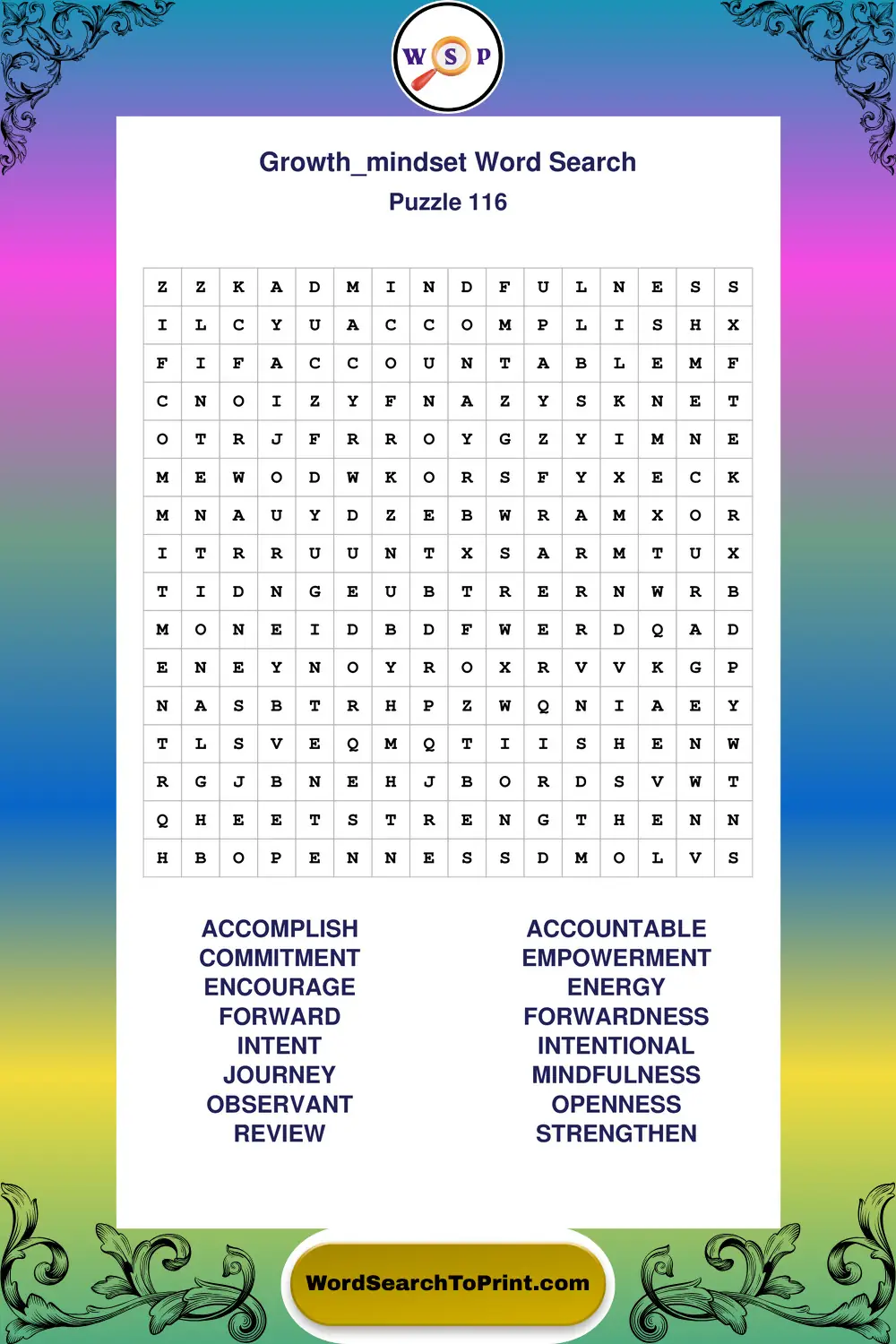 Growth Mindset Word Search Puzzle 116