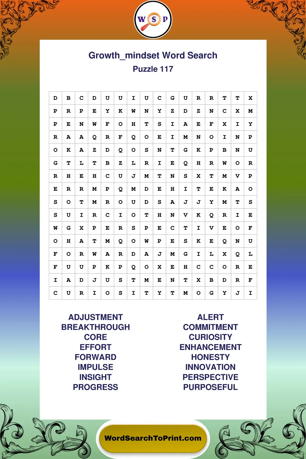 Growth Mindset Word Search Puzzle 117