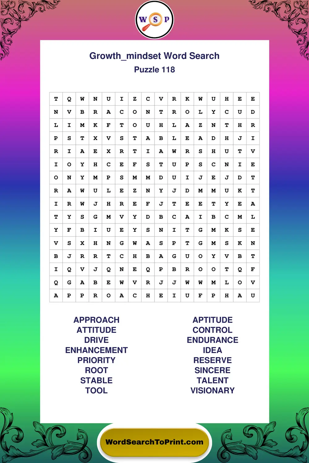 Growth Mindset Word Search Puzzle 118
